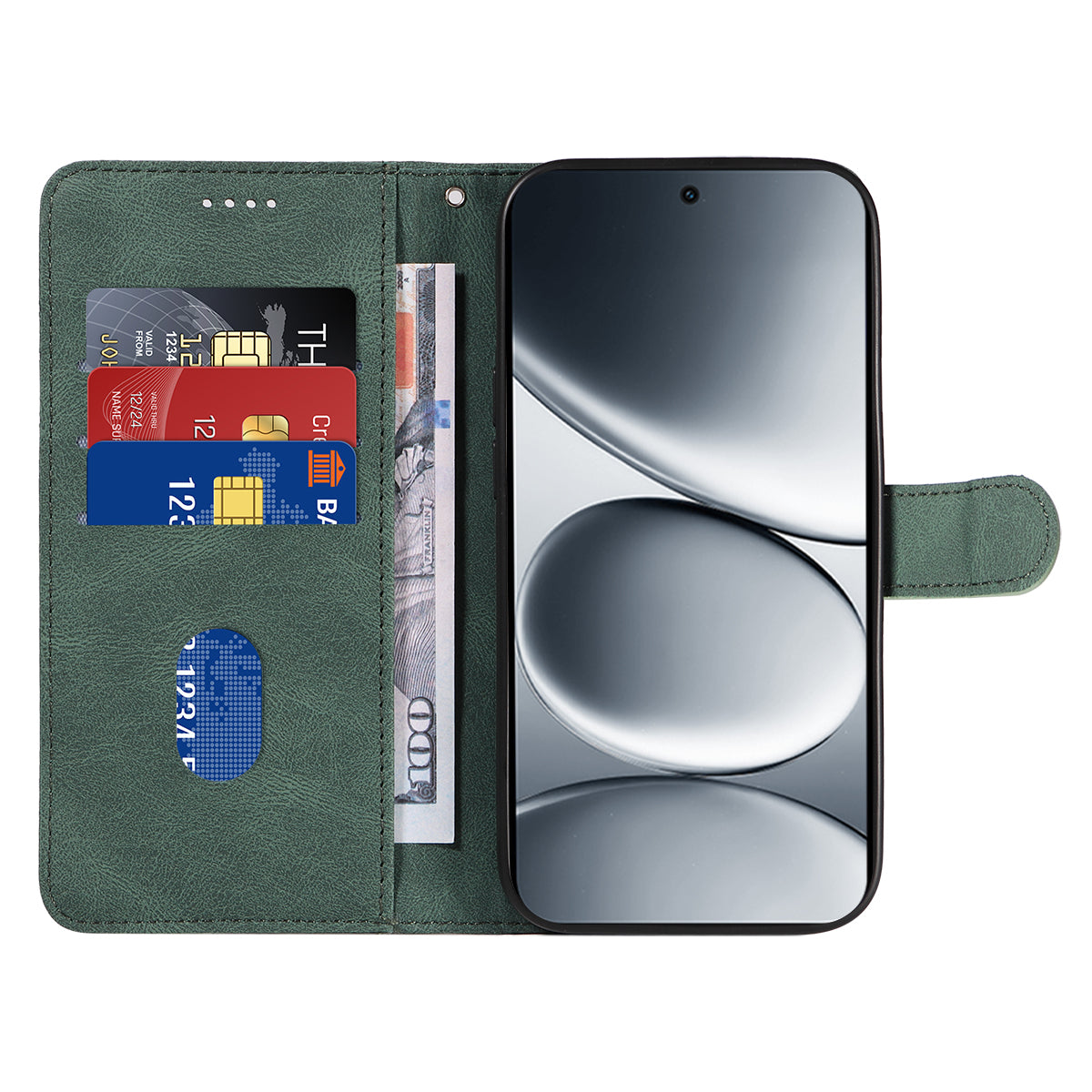 For Xiaomi Redmi Note 15 Pro 5G (Global) Wallet Case Leather Phone Cover Stand with Curved Line Design - Green