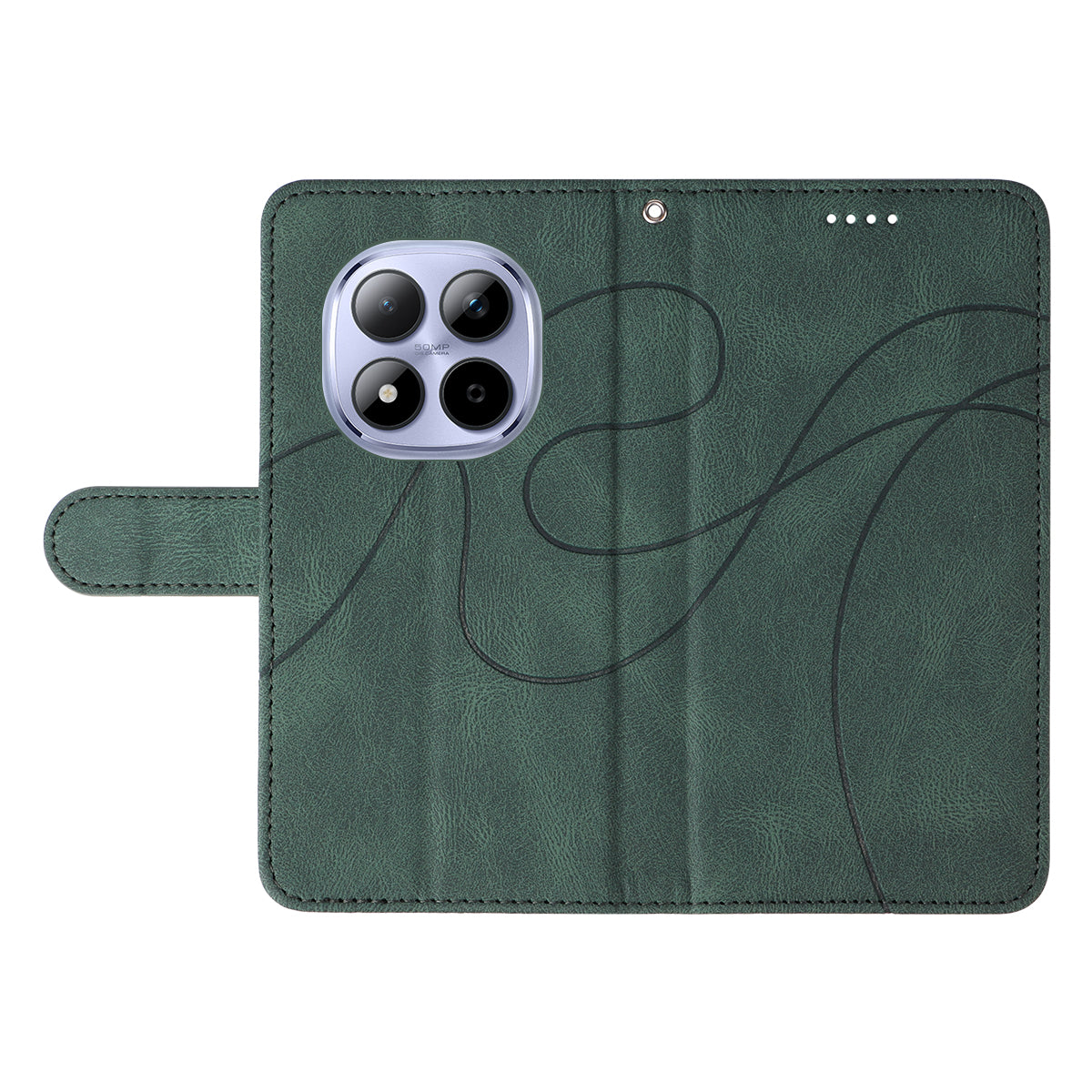 For Xiaomi Redmi Note 15 Pro 5G (Global) Wallet Case Leather Phone Cover Stand with Curved Line Design - Green