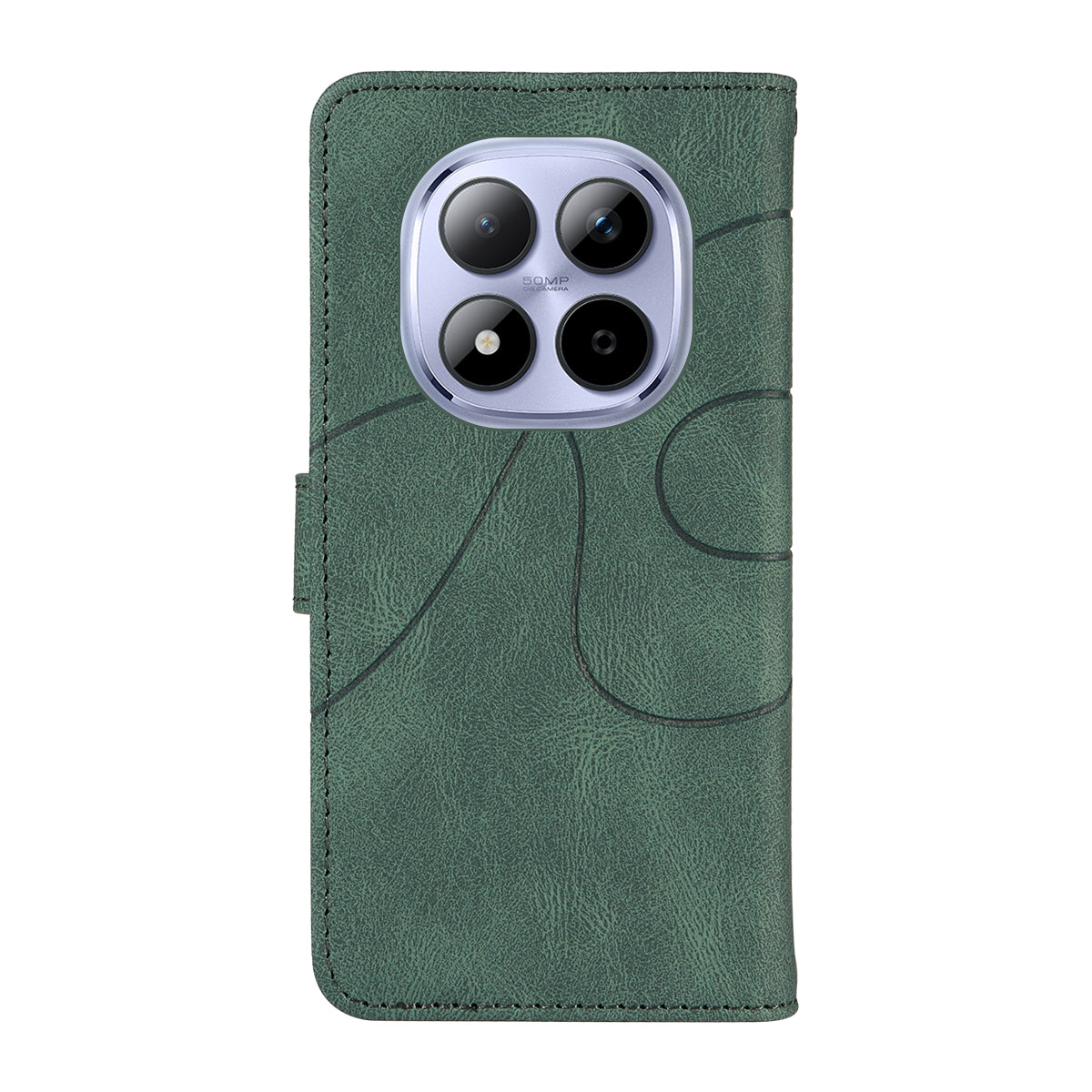 For Xiaomi Redmi Note 15 Pro 5G (Global) Wallet Case Leather Phone Cover Stand with Curved Line Design - Green