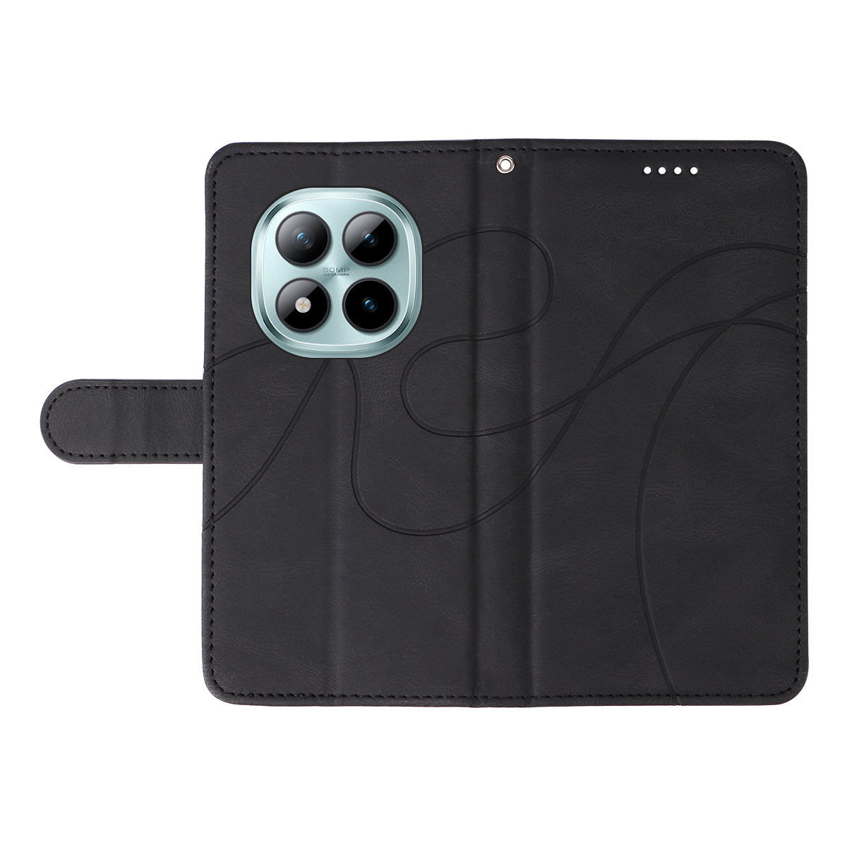 For Xiaomi Poco M8 Pro 5G / Redmi Note 15 Pro+ 5G (Global) Wallet Case Leather Phone Cover Stand with Curved Line Design -  Black