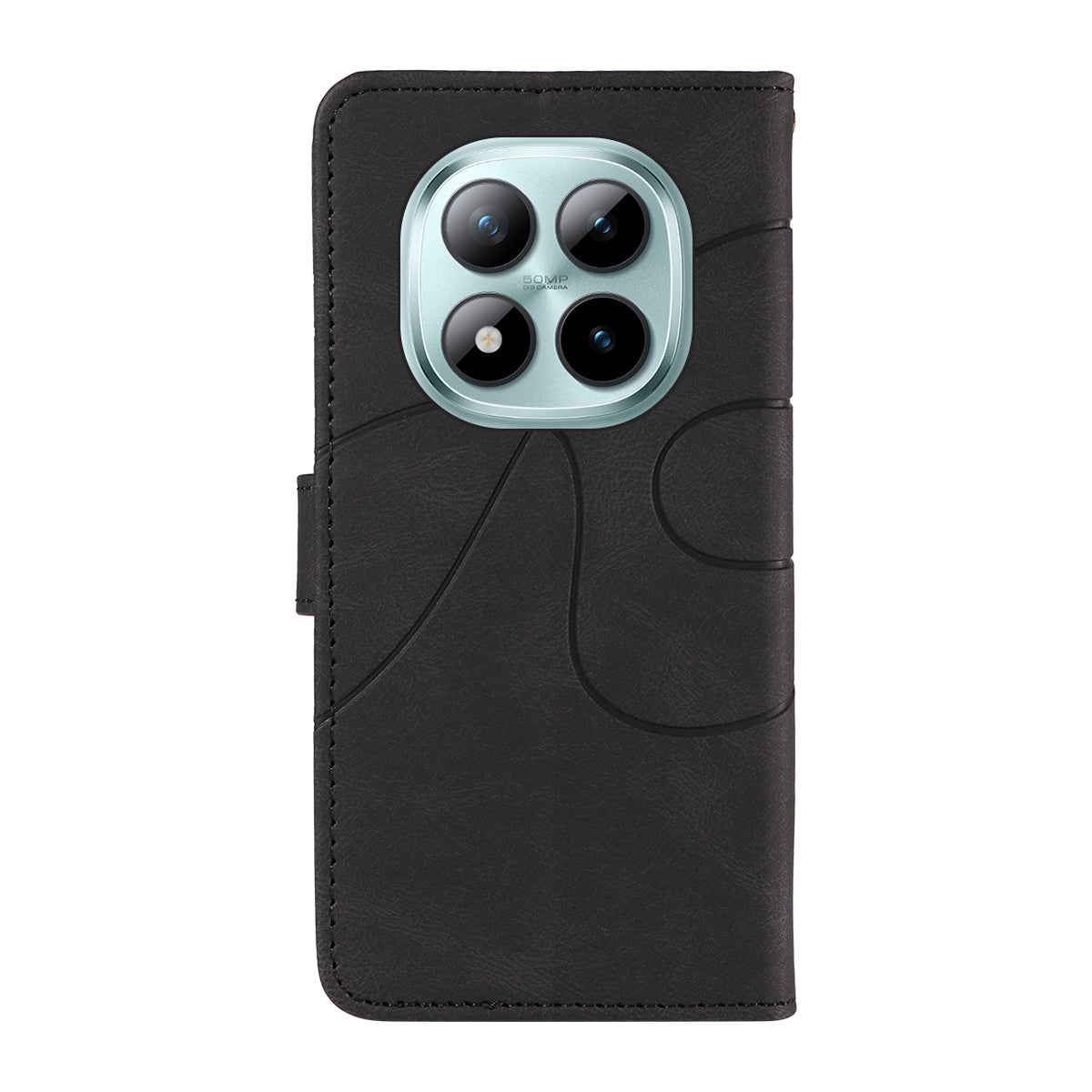 For Xiaomi Poco M8 Pro 5G / Redmi Note 15 Pro+ 5G (Global) Wallet Case Leather Phone Cover Stand with Curved Line Design -  Black