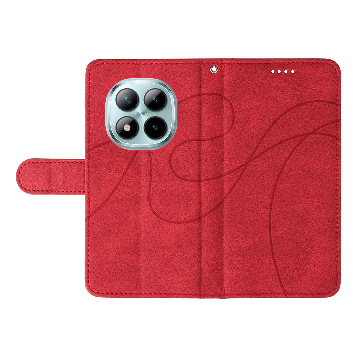 For Xiaomi Poco M8 Pro 5G / Redmi Note 15 Pro+ 5G (Global) Wallet Case Leather Phone Cover Stand with Curved Line Design - Red