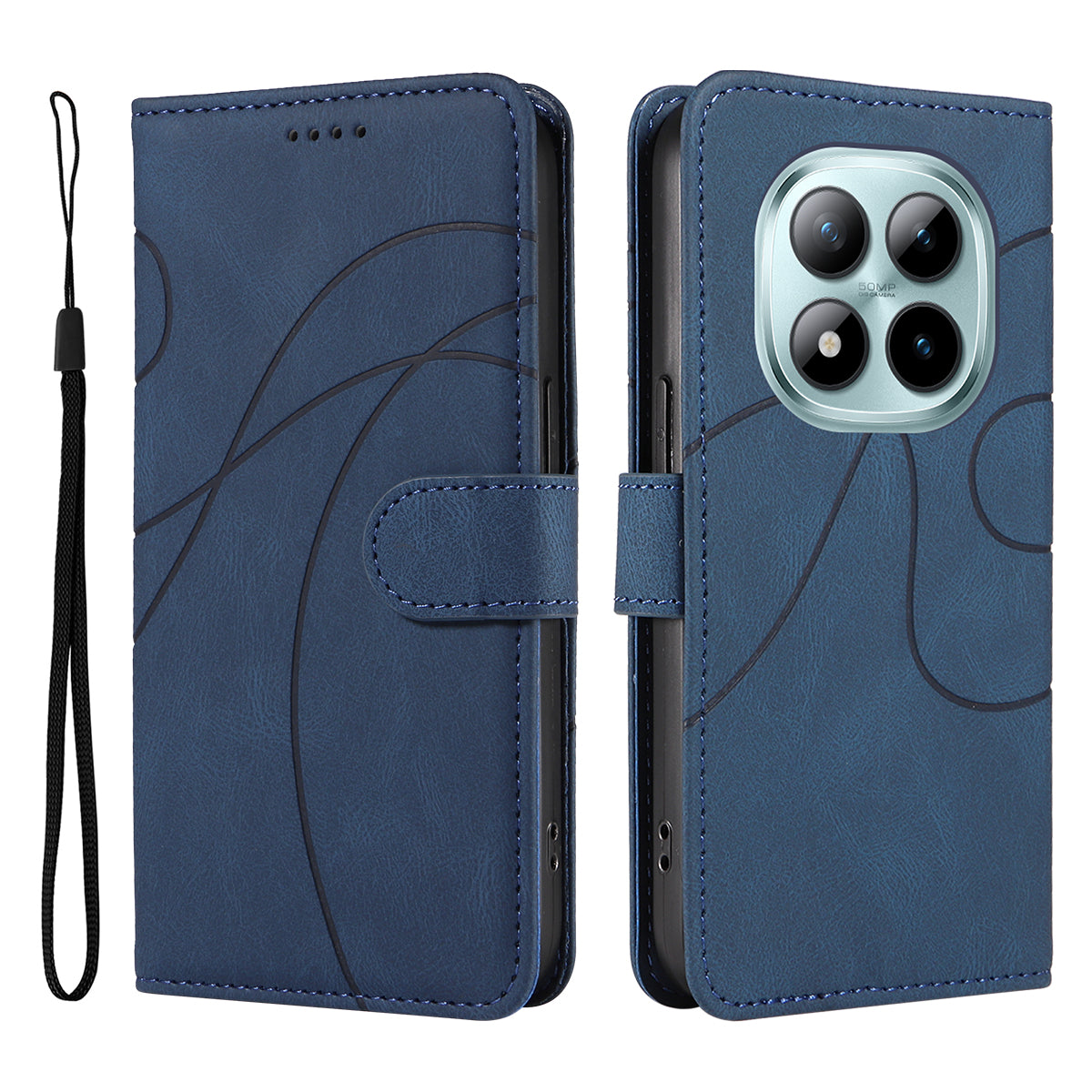 For Xiaomi Poco M8 Pro 5G / Redmi Note 15 Pro+ 5G (Global) Wallet Case Leather Phone Cover Stand with Curved Line Design - Blue