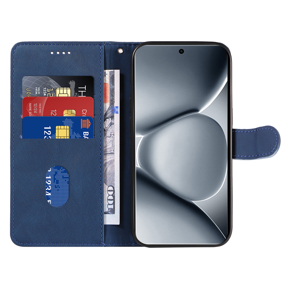 For Xiaomi Poco M8 Pro 5G / Redmi Note 15 Pro+ 5G (Global) Wallet Case Leather Phone Cover Stand with Curved Line Design - Blue