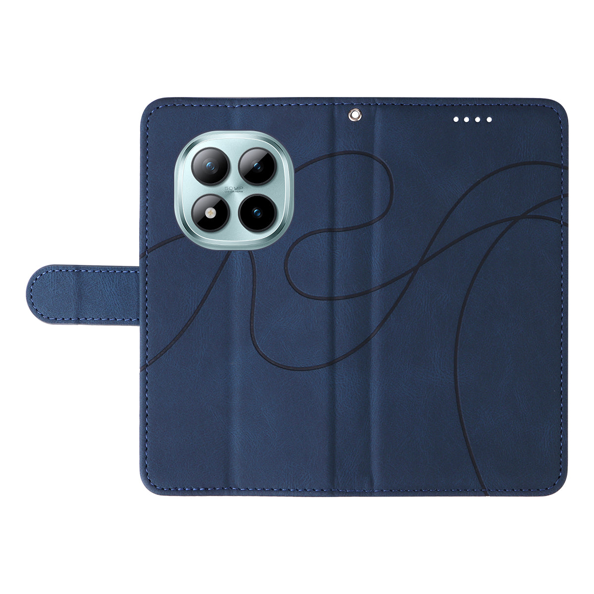 For Xiaomi Poco M8 Pro 5G / Redmi Note 15 Pro+ 5G (Global) Wallet Case Leather Phone Cover Stand with Curved Line Design - Blue