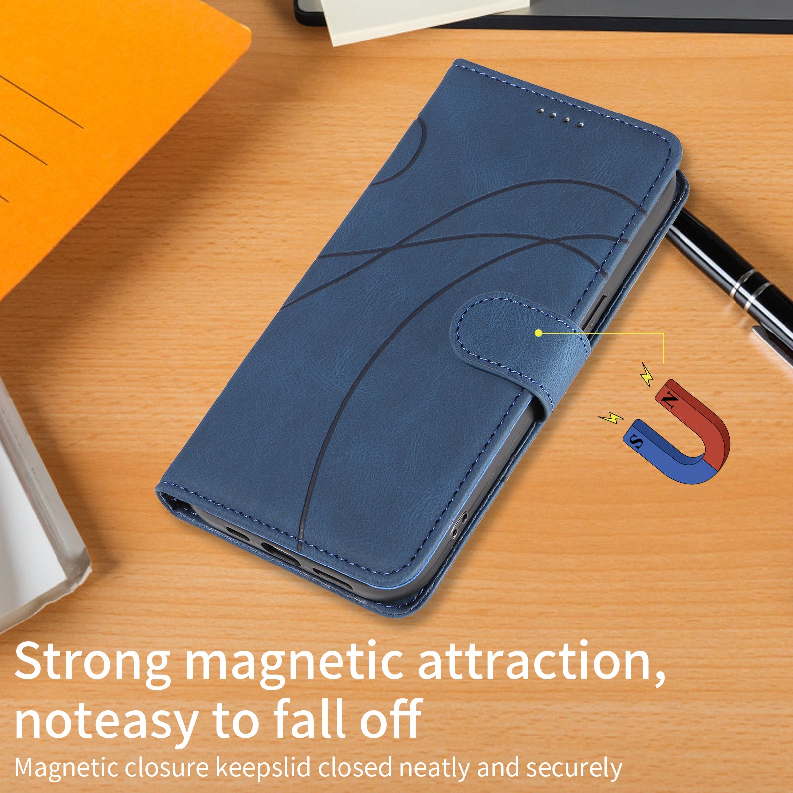 For Xiaomi Poco M8 Pro 5G / Redmi Note 15 Pro+ 5G (Global) Wallet Case Leather Phone Cover Stand with Curved Line Design - Blue
