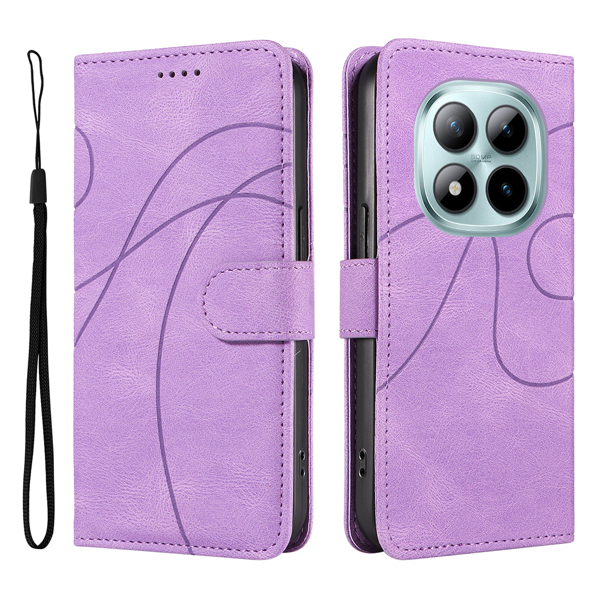 For Xiaomi Poco M8 Pro 5G / Redmi Note 15 Pro+ 5G (Global) Wallet Case Leather Phone Cover Stand with Curved Line Design -  Light Purple