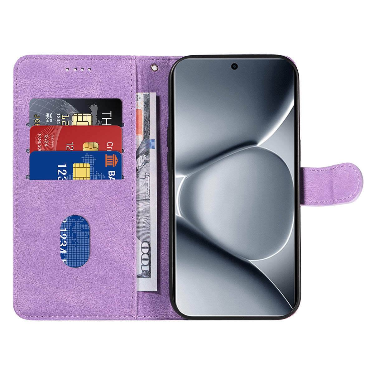 For Xiaomi Poco M8 Pro 5G / Redmi Note 15 Pro+ 5G (Global) Wallet Case Leather Phone Cover Stand with Curved Line Design -  Light Purple
