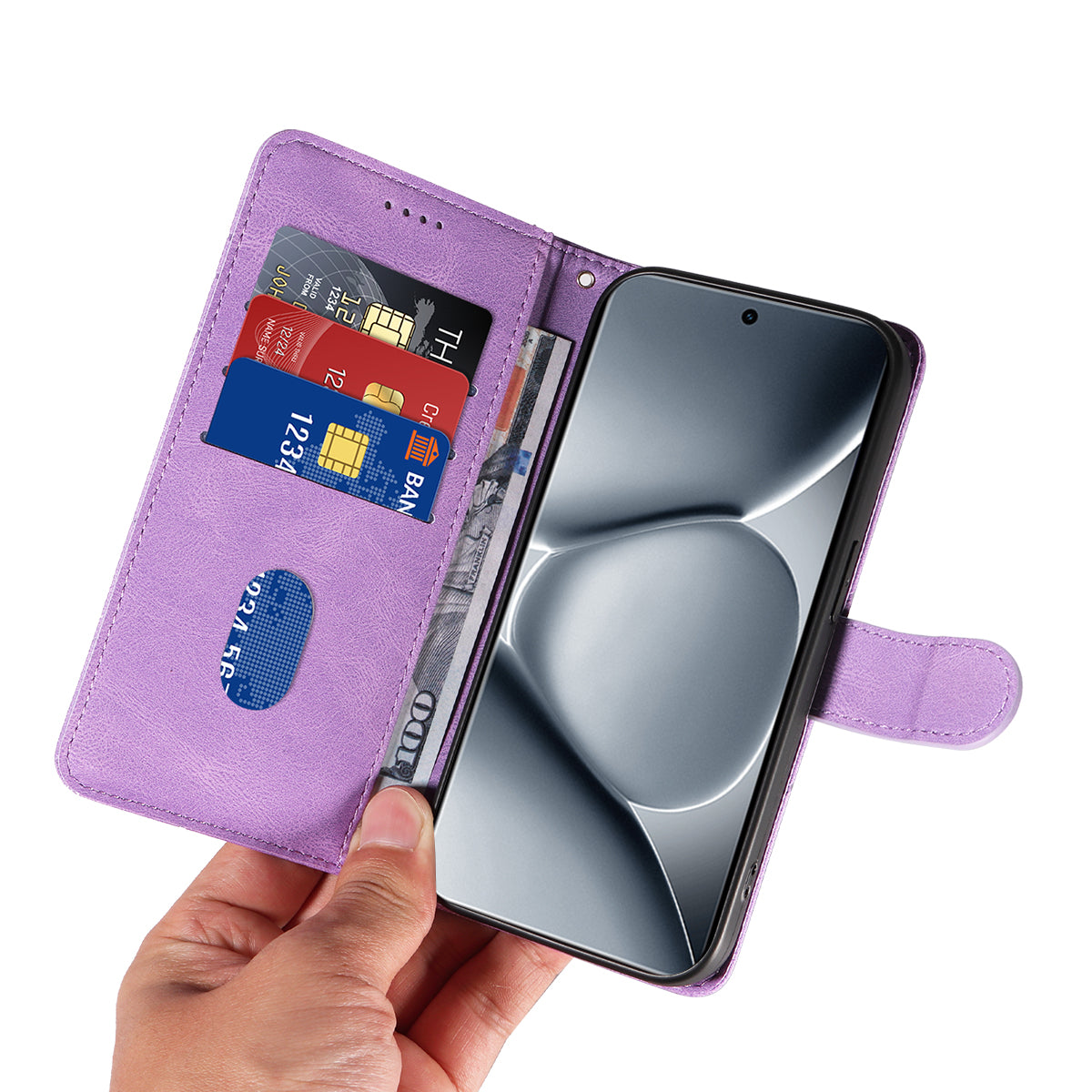 For Xiaomi Poco M8 Pro 5G / Redmi Note 15 Pro+ 5G (Global) Wallet Case Leather Phone Cover Stand with Curved Line Design -  Light Purple