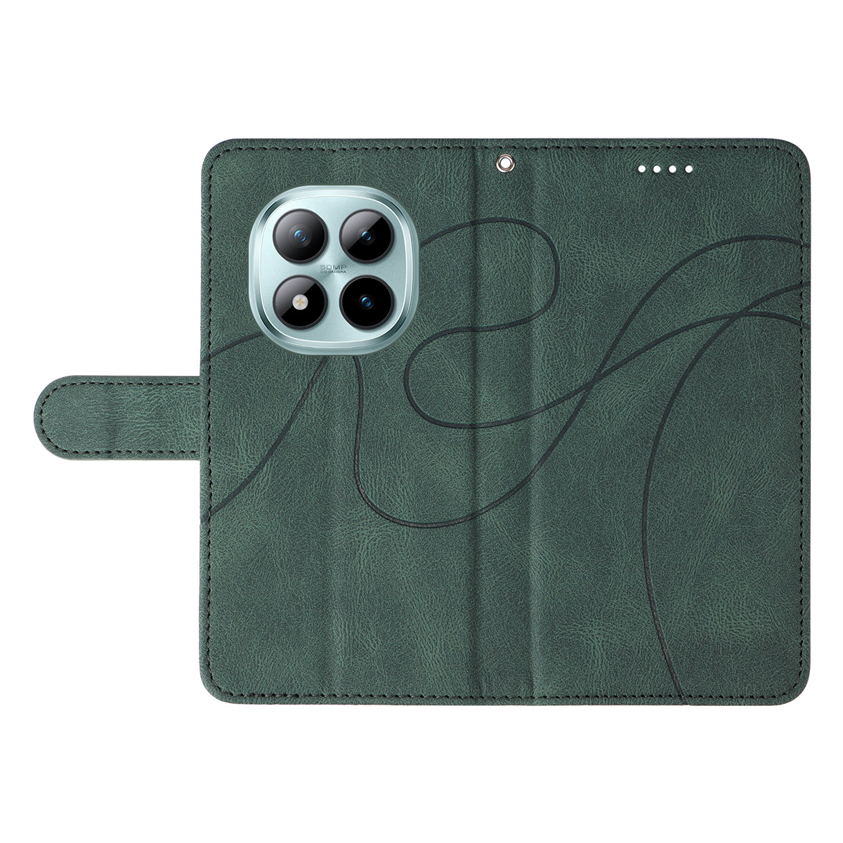 For Xiaomi Poco M8 Pro 5G / Redmi Note 15 Pro+ 5G (Global) Wallet Case Leather Phone Cover Stand with Curved Line Design - Green