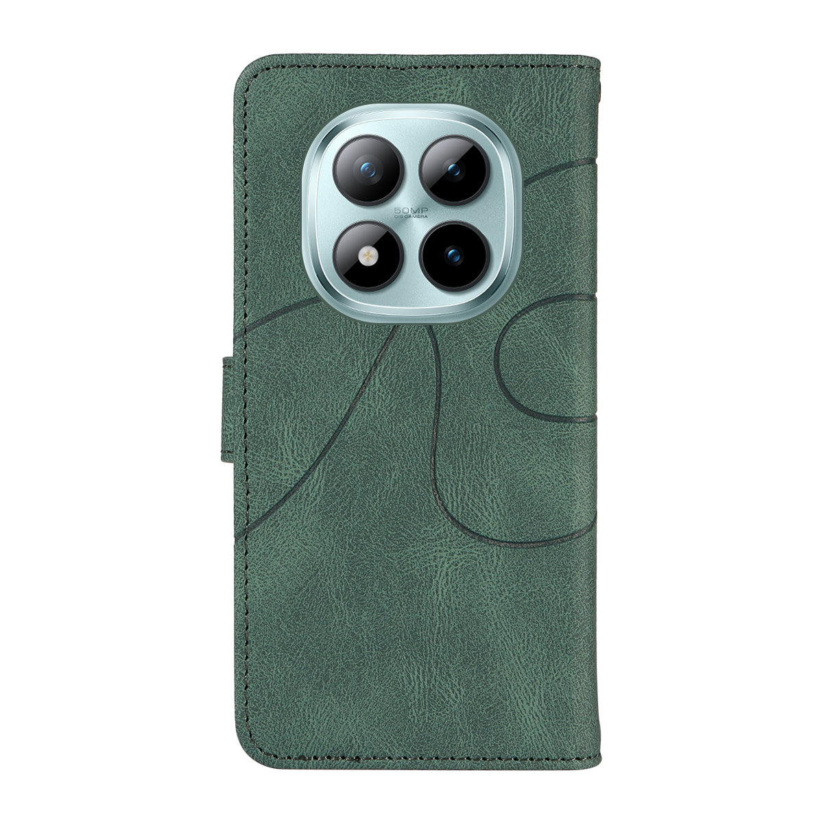 For Xiaomi Poco M8 Pro 5G / Redmi Note 15 Pro+ 5G (Global) Wallet Case Leather Phone Cover Stand with Curved Line Design - Green