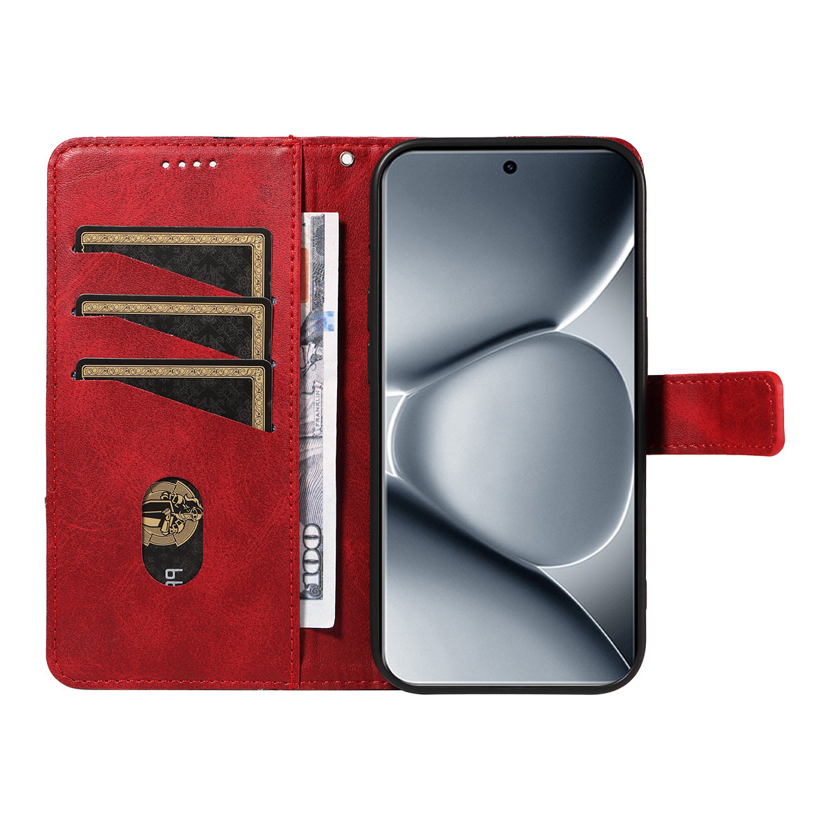 For Xiaomi Poco M8 Pro 5G / Redmi Note 15 Pro+ 5G (Global) Leather Case Geometric Line Design Wallet Phone Cover with Wrist Strap - Red