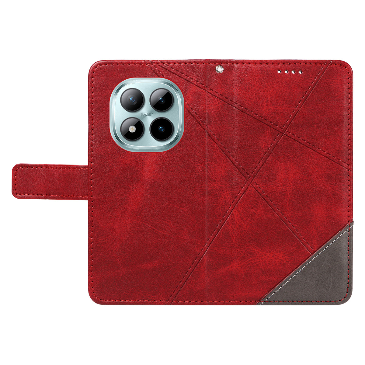 For Xiaomi Poco M8 Pro 5G / Redmi Note 15 Pro+ 5G (Global) Leather Case Geometric Line Design Wallet Phone Cover with Wrist Strap - Red