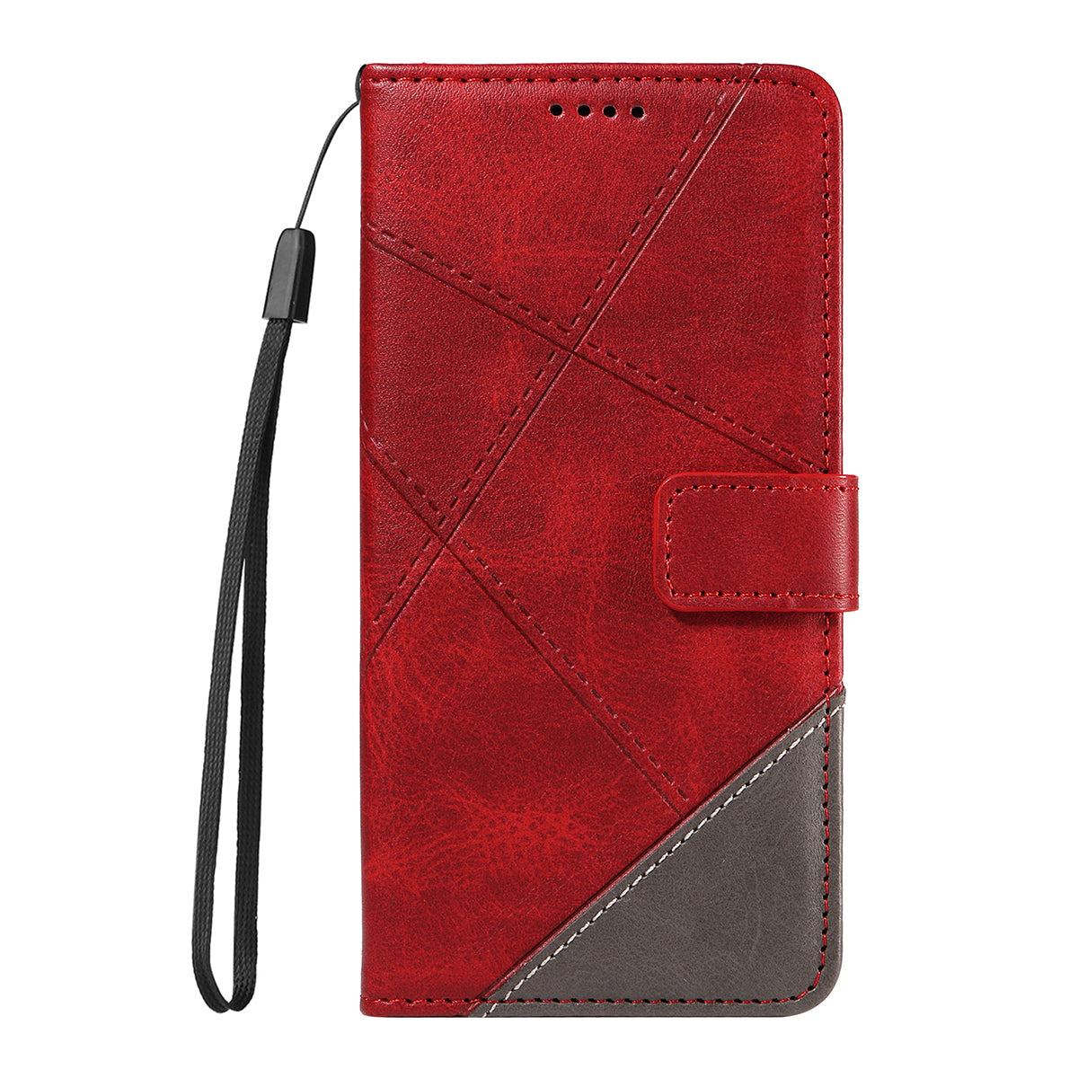 For Xiaomi Poco M8 Pro 5G / Redmi Note 15 Pro+ 5G (Global) Leather Case Geometric Line Design Wallet Phone Cover with Wrist Strap - Red