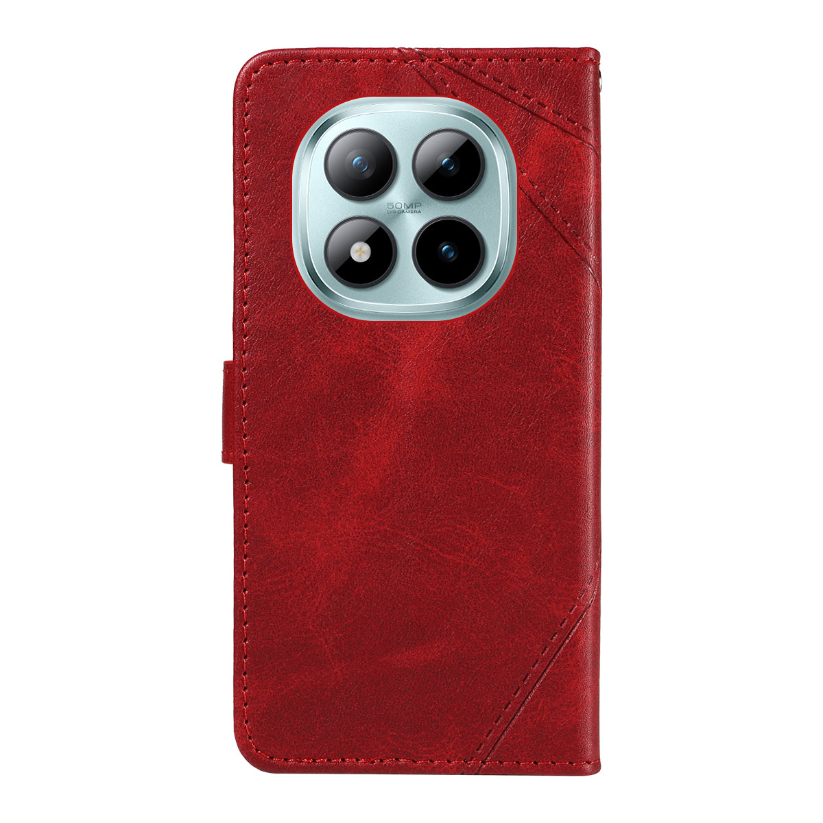 For Xiaomi Poco M8 Pro 5G / Redmi Note 15 Pro+ 5G (Global) Leather Case Geometric Line Design Wallet Phone Cover with Wrist Strap - Red