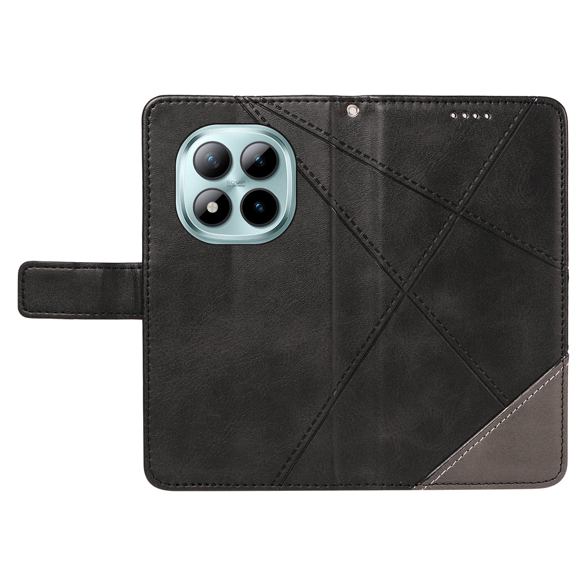 For Xiaomi Poco M8 Pro 5G / Redmi Note 15 Pro+ 5G (Global) Leather Case Geometric Line Design Wallet Phone Cover with Wrist Strap - Black