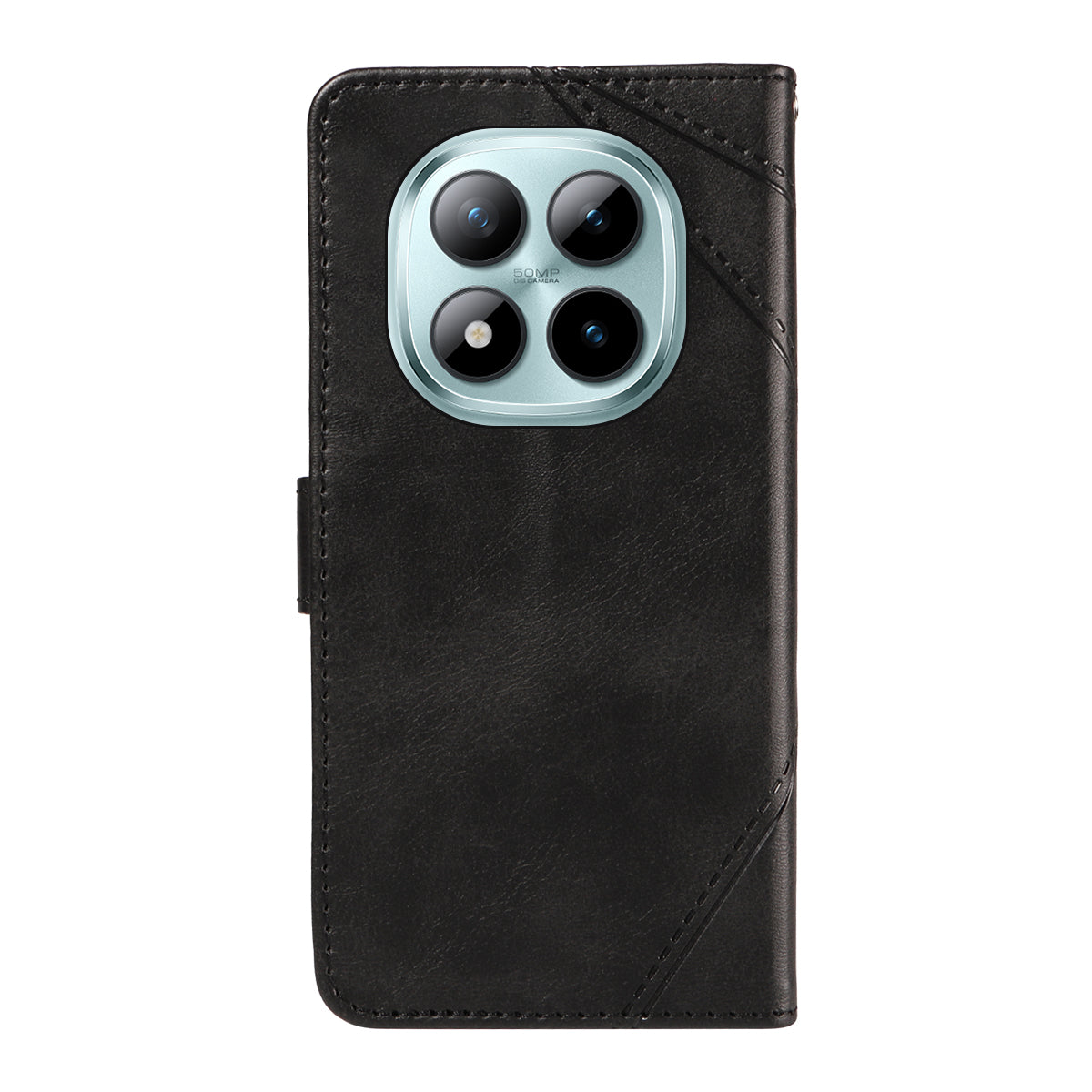 For Xiaomi Poco M8 Pro 5G / Redmi Note 15 Pro+ 5G (Global) Leather Case Geometric Line Design Wallet Phone Cover with Wrist Strap - Black