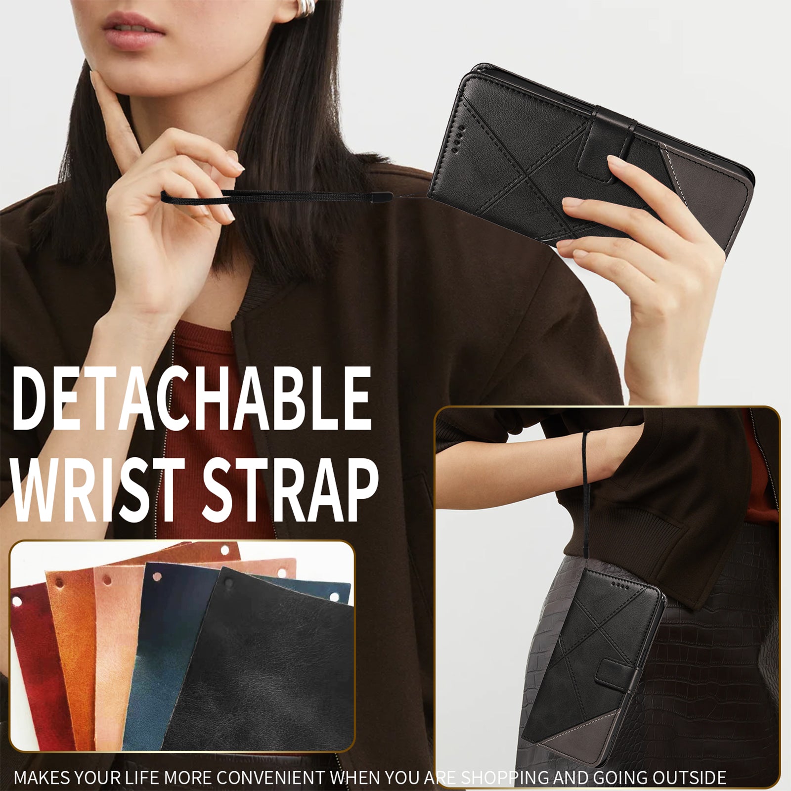 For Xiaomi Poco M8 Pro 5G / Redmi Note 15 Pro+ 5G (Global) Leather Case Geometric Line Design Wallet Phone Cover with Wrist Strap - Black