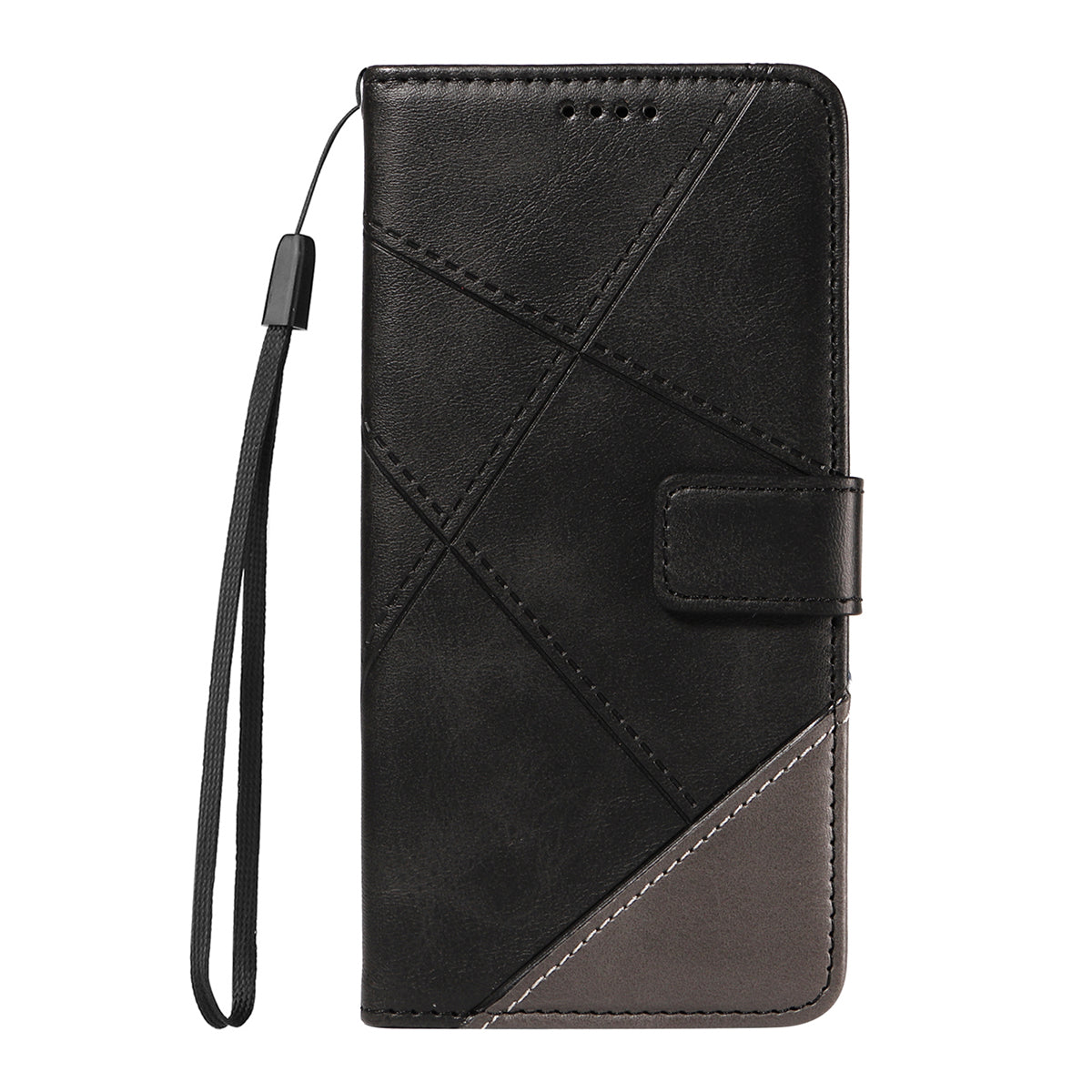 For Xiaomi Poco M8 Pro 5G / Redmi Note 15 Pro+ 5G (Global) Leather Case Geometric Line Design Wallet Phone Cover with Wrist Strap - Black