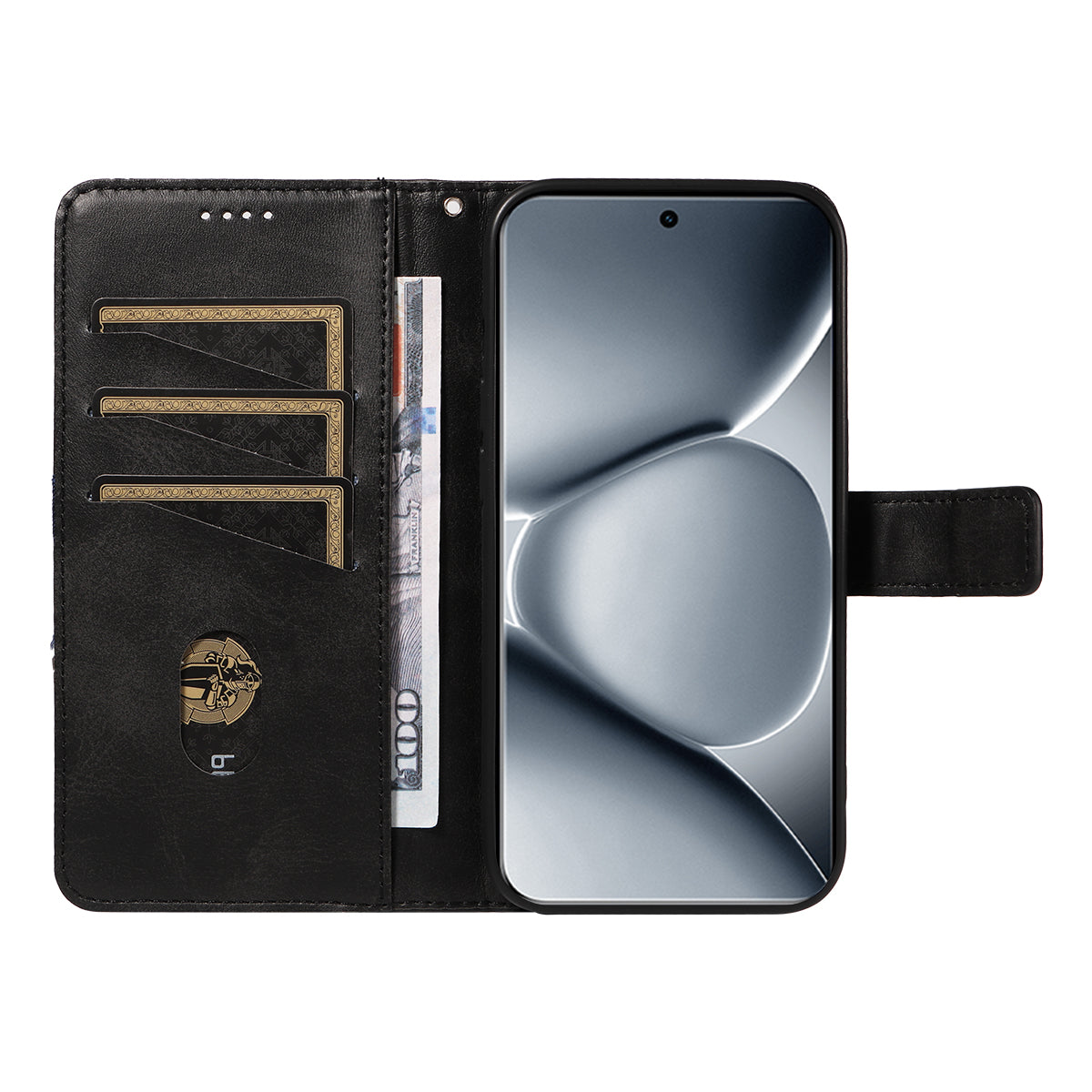 For Xiaomi Poco M8 Pro 5G / Redmi Note 15 Pro+ 5G (Global) Leather Case Geometric Line Design Wallet Phone Cover with Wrist Strap - Black