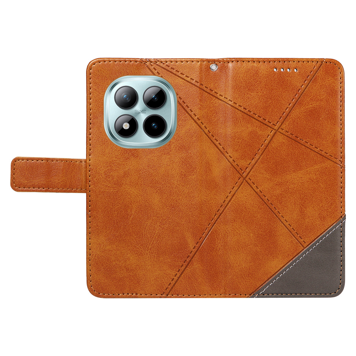 For Xiaomi Poco M8 Pro 5G / Redmi Note 15 Pro+ 5G (Global) Leather Case Geometric Line Design Wallet Phone Cover with Wrist Strap - Brown