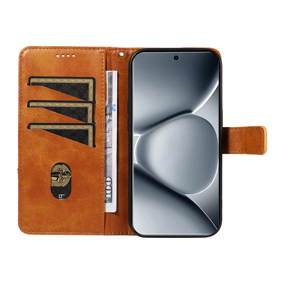 For Xiaomi Poco M8 Pro 5G / Redmi Note 15 Pro+ 5G (Global) Leather Case Geometric Line Design Wallet Phone Cover with Wrist Strap - Brown