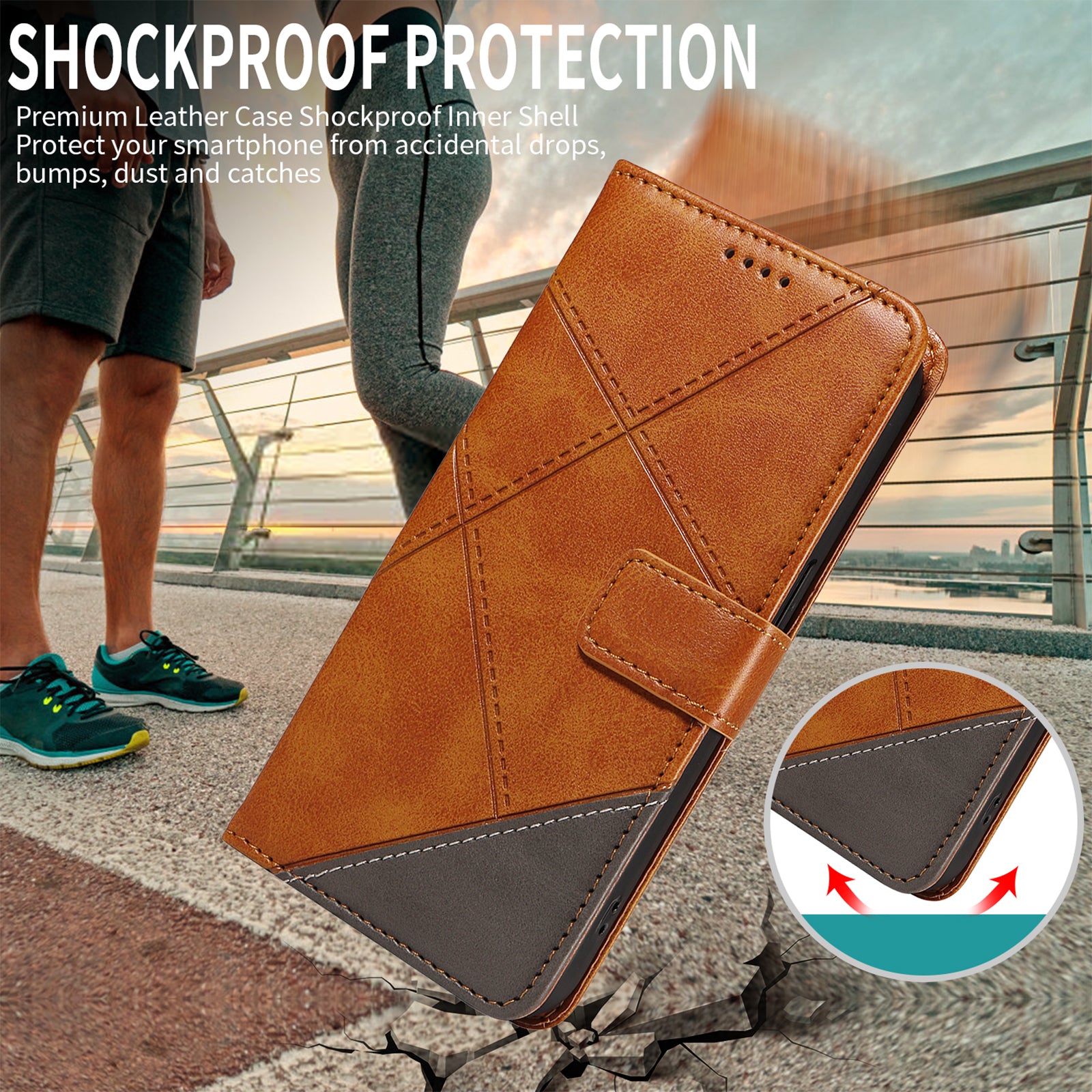 For Xiaomi Poco M8 Pro 5G / Redmi Note 15 Pro+ 5G (Global) Leather Case Geometric Line Design Wallet Phone Cover with Wrist Strap - Brown