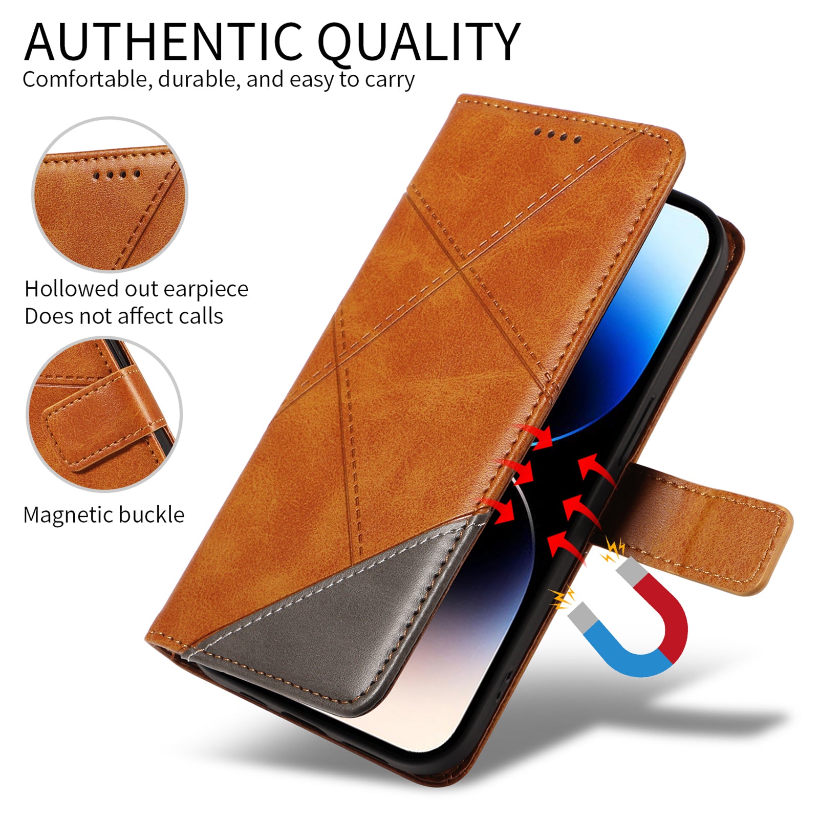 For Xiaomi Poco M8 Pro 5G / Redmi Note 15 Pro+ 5G (Global) Leather Case Geometric Line Design Wallet Phone Cover with Wrist Strap - Brown