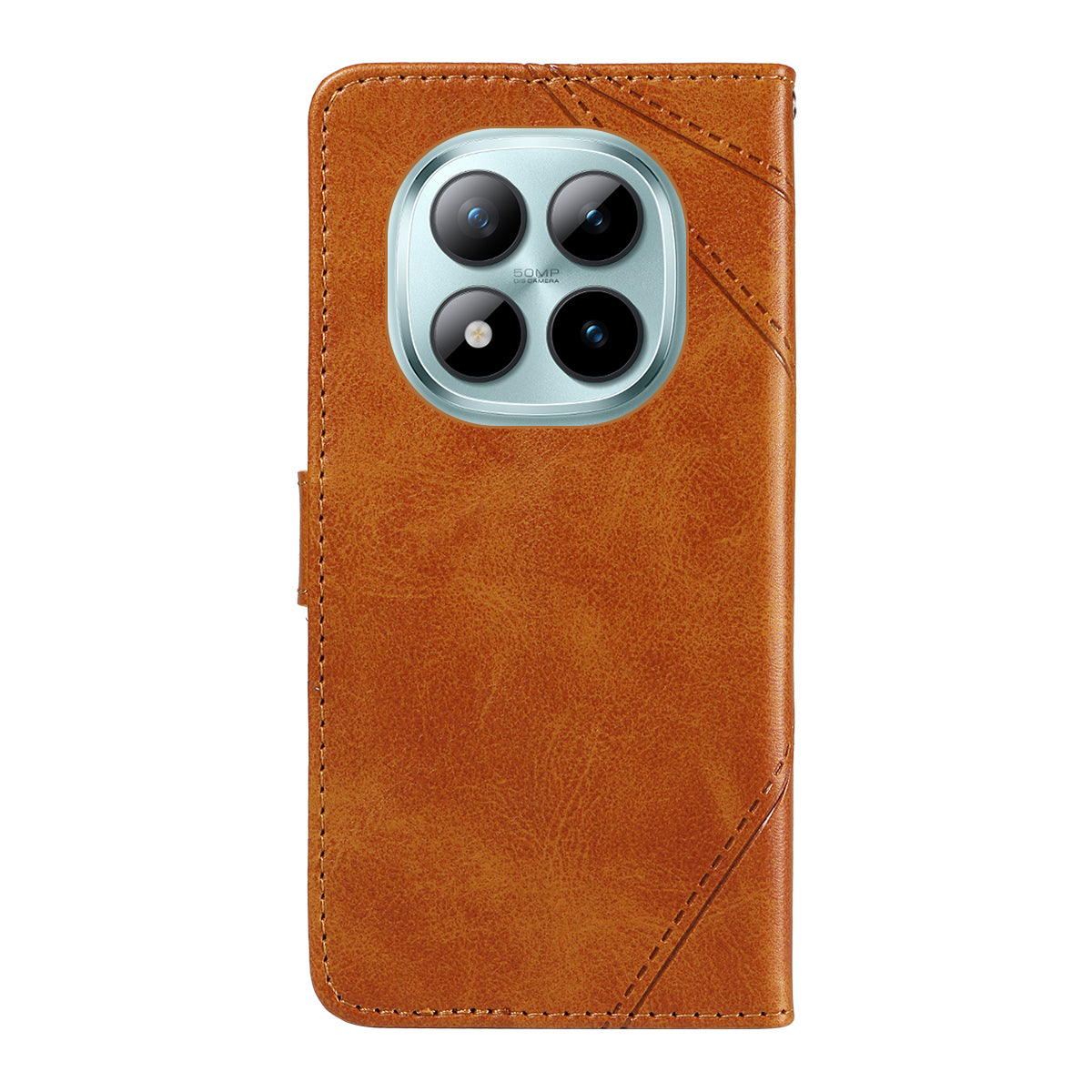 For Xiaomi Poco M8 Pro 5G / Redmi Note 15 Pro+ 5G (Global) Leather Case Geometric Line Design Wallet Phone Cover with Wrist Strap - Brown