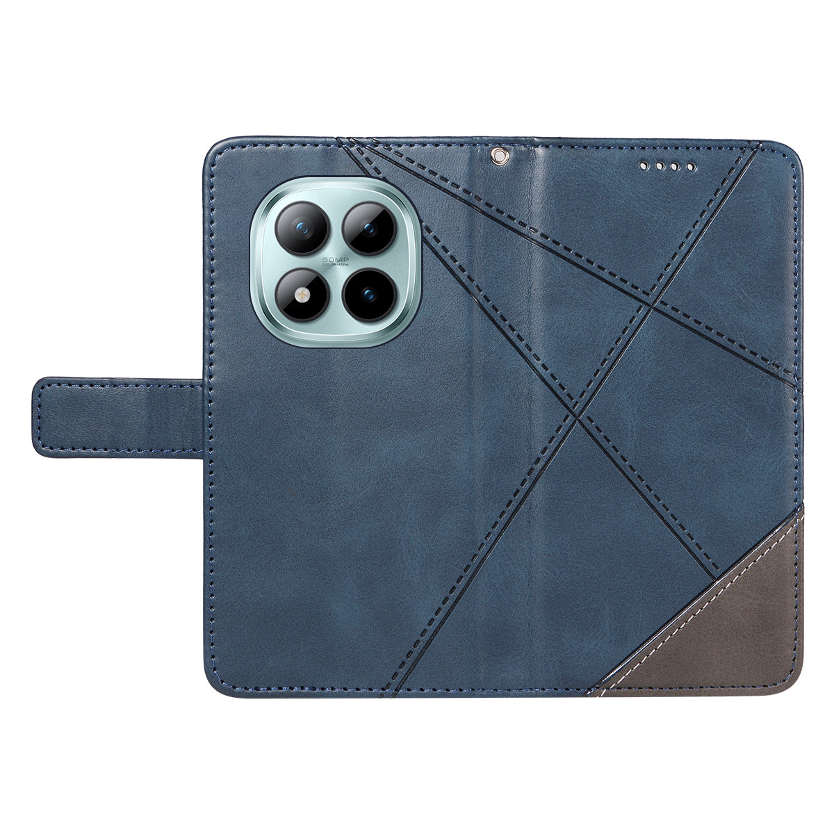 For Xiaomi Poco M8 Pro 5G / Redmi Note 15 Pro+ 5G (Global) Leather Case Geometric Line Design Wallet Phone Cover with Wrist Strap - Blue