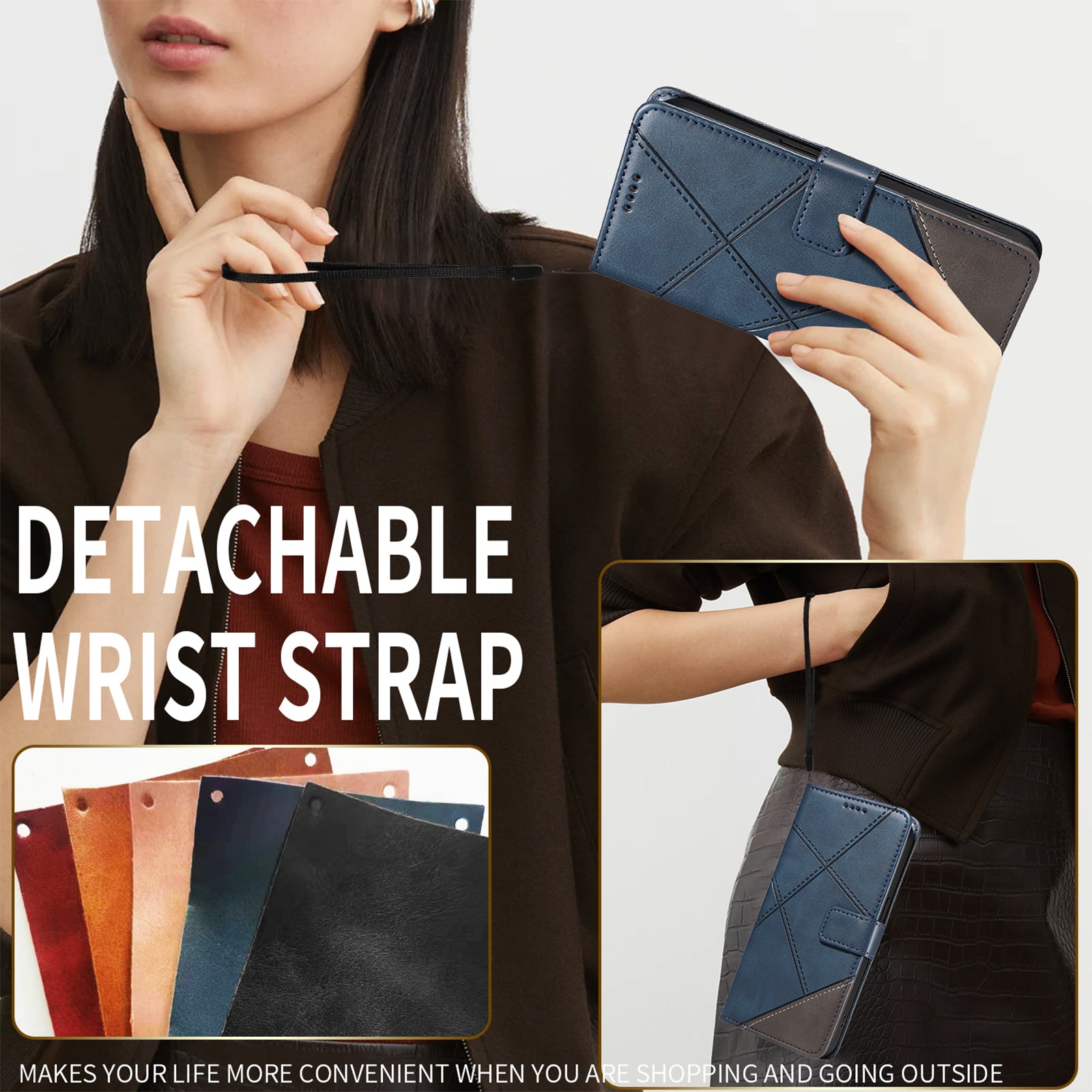 For Xiaomi Poco M8 Pro 5G / Redmi Note 15 Pro+ 5G (Global) Leather Case Geometric Line Design Wallet Phone Cover with Wrist Strap - Blue