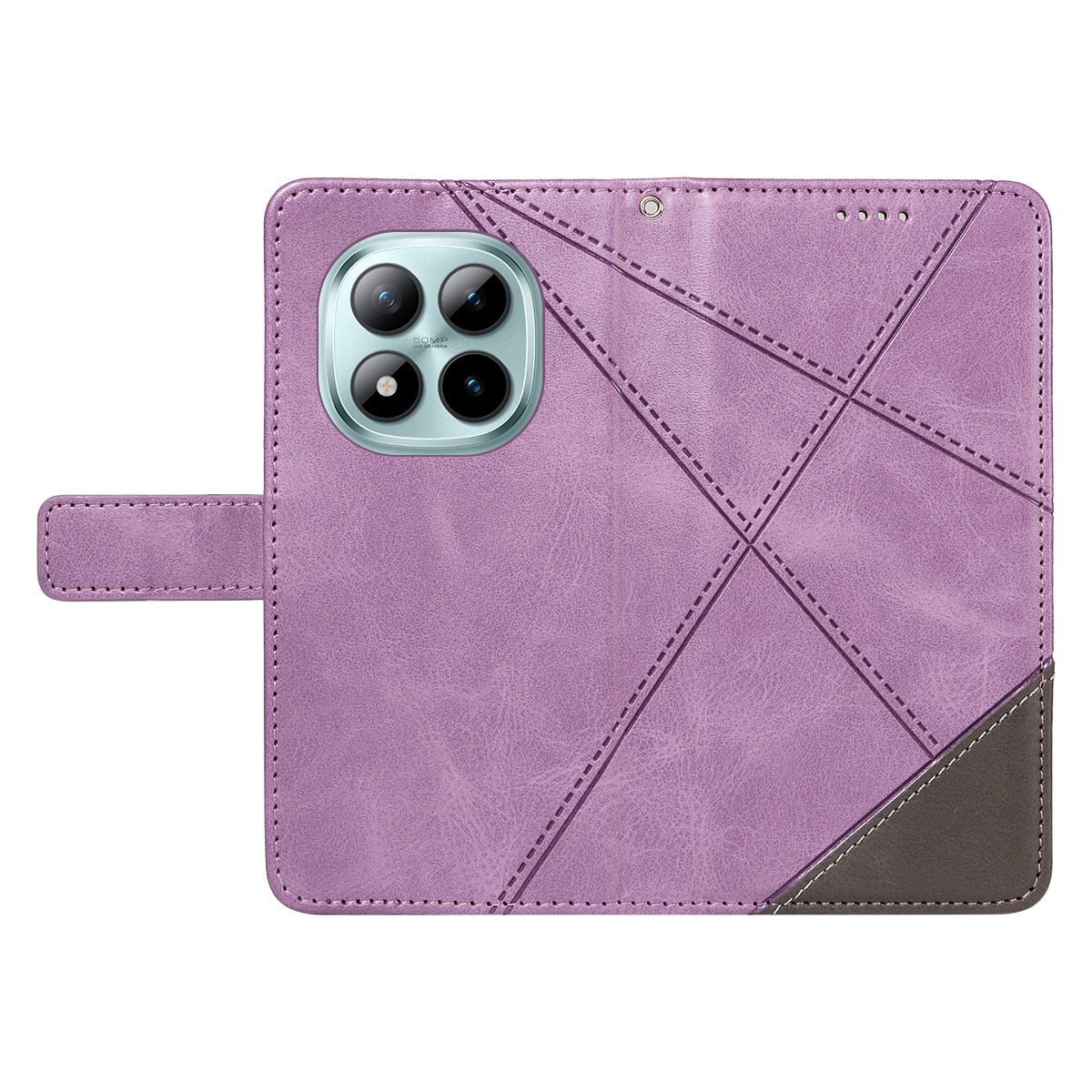 For Xiaomi Poco M8 Pro 5G / Redmi Note 15 Pro+ 5G (Global) Leather Case Geometric Line Design Wallet Phone Cover with Wrist Strap - Purple