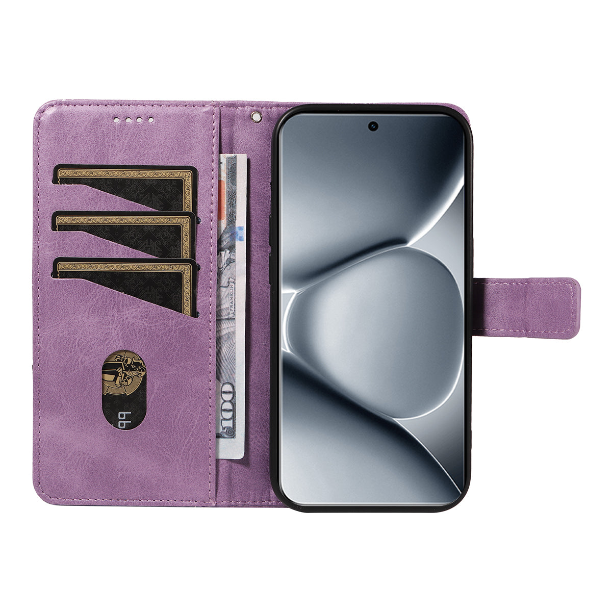 For Xiaomi Poco M8 Pro 5G / Redmi Note 15 Pro+ 5G (Global) Leather Case Geometric Line Design Wallet Phone Cover with Wrist Strap - Purple