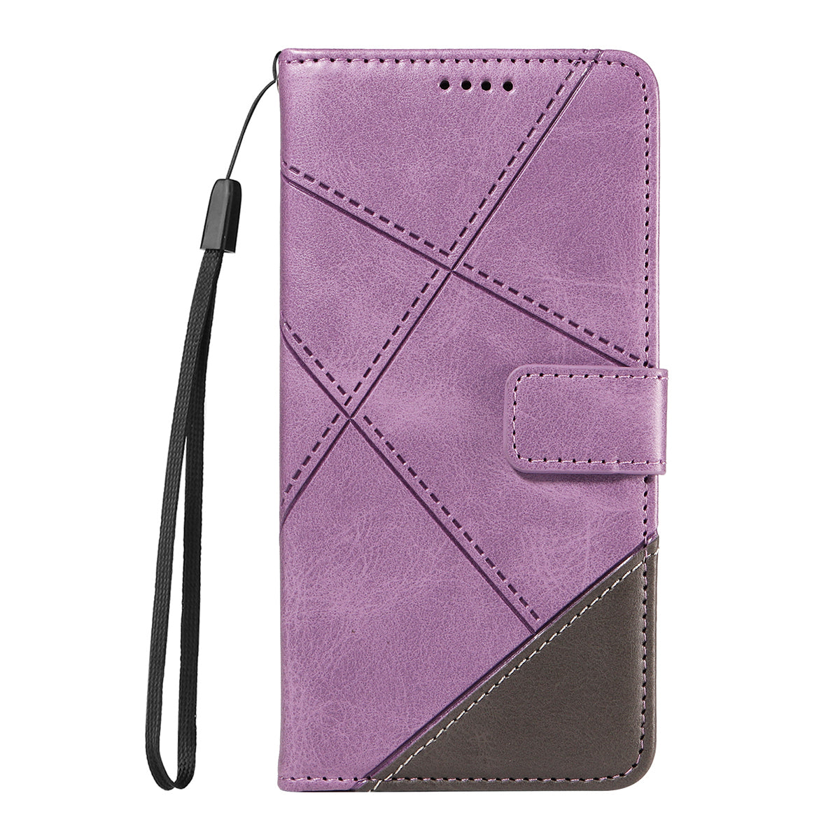 For Xiaomi Poco M8 Pro 5G / Redmi Note 15 Pro+ 5G (Global) Leather Case Geometric Line Design Wallet Phone Cover with Wrist Strap - Purple