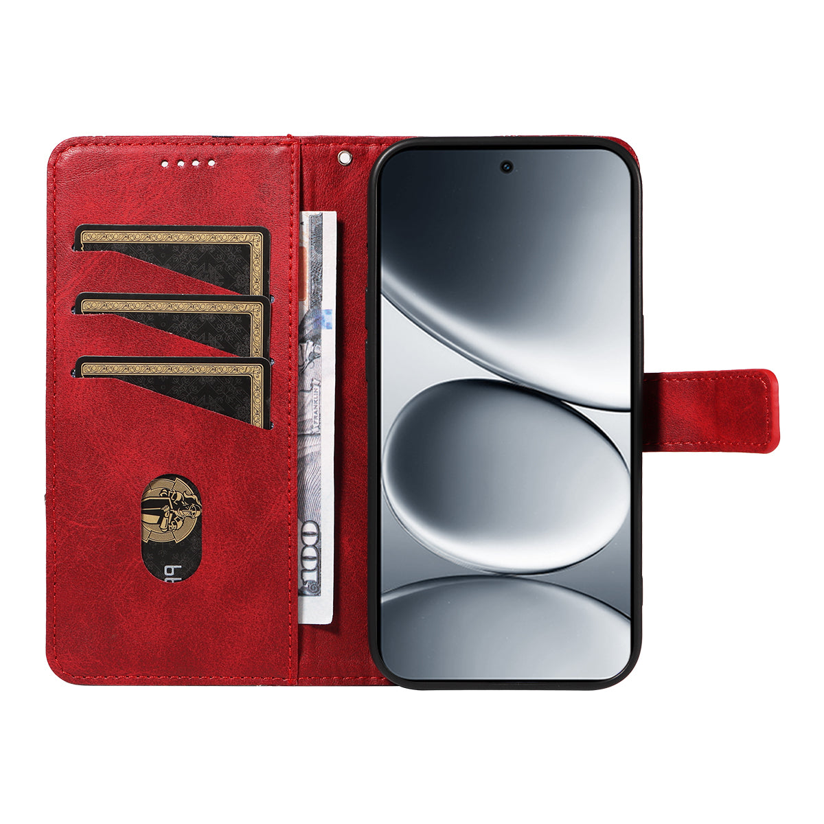 For Xiaomi Redmi Note 15 Pro 5G (Global) Leather Case Geometric Line Design Wallet Phone Cover with Wrist Strap - Red
