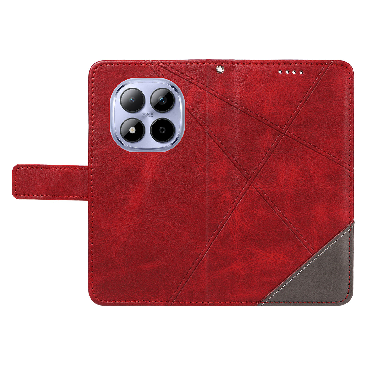 For Xiaomi Redmi Note 15 Pro 5G (Global) Leather Case Geometric Line Design Wallet Phone Cover with Wrist Strap - Red