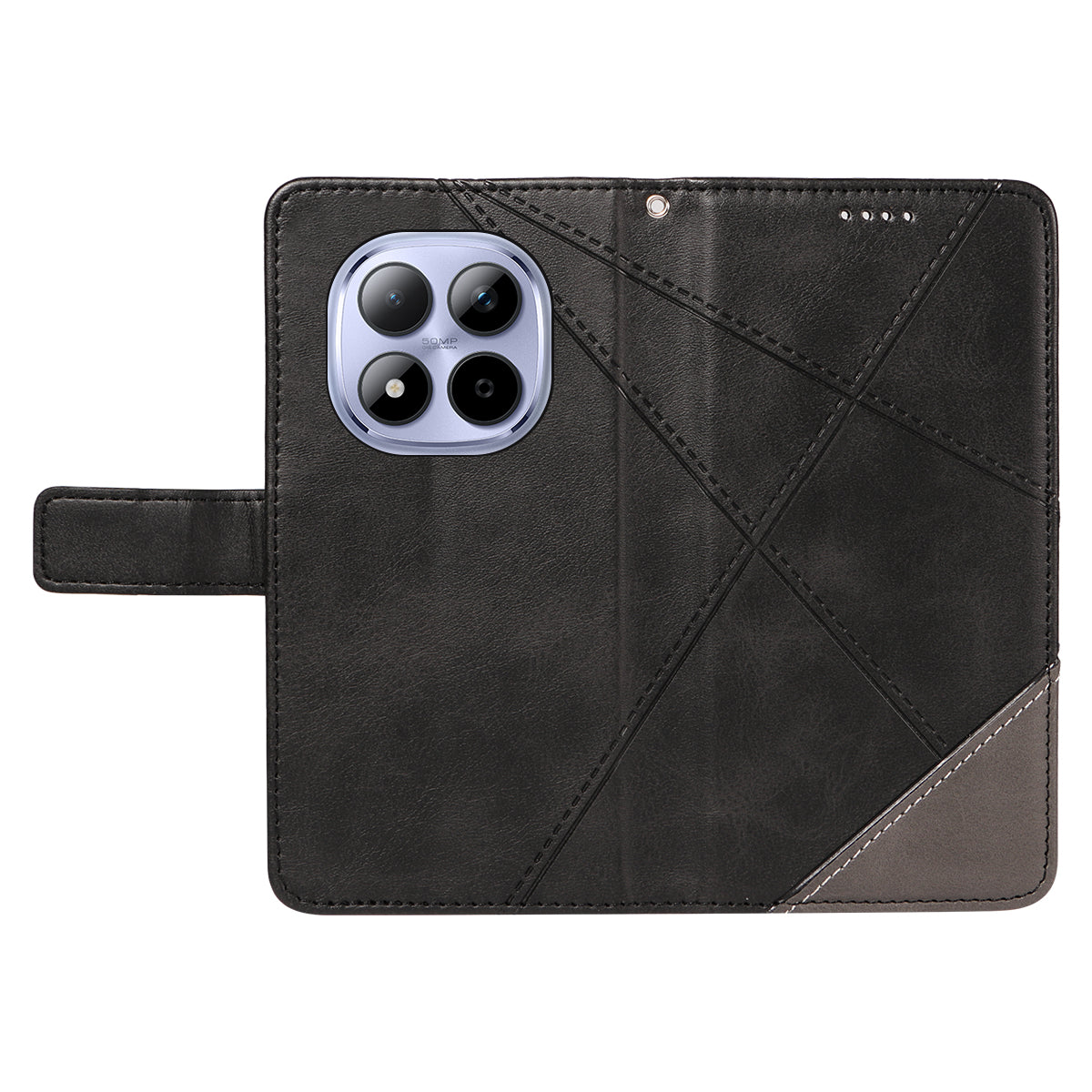 For Xiaomi Redmi Note 15 Pro 5G (Global) Leather Case Geometric Line Design Wallet Phone Cover with Wrist Strap - Black