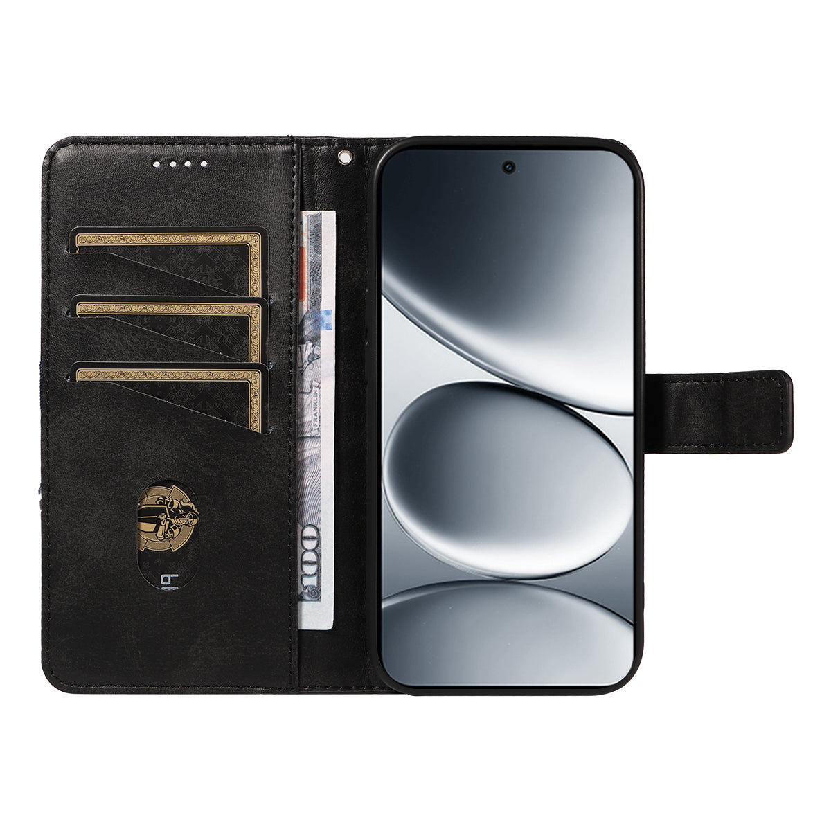 For Xiaomi Redmi Note 15 Pro 5G (Global) Leather Case Geometric Line Design Wallet Phone Cover with Wrist Strap - Black