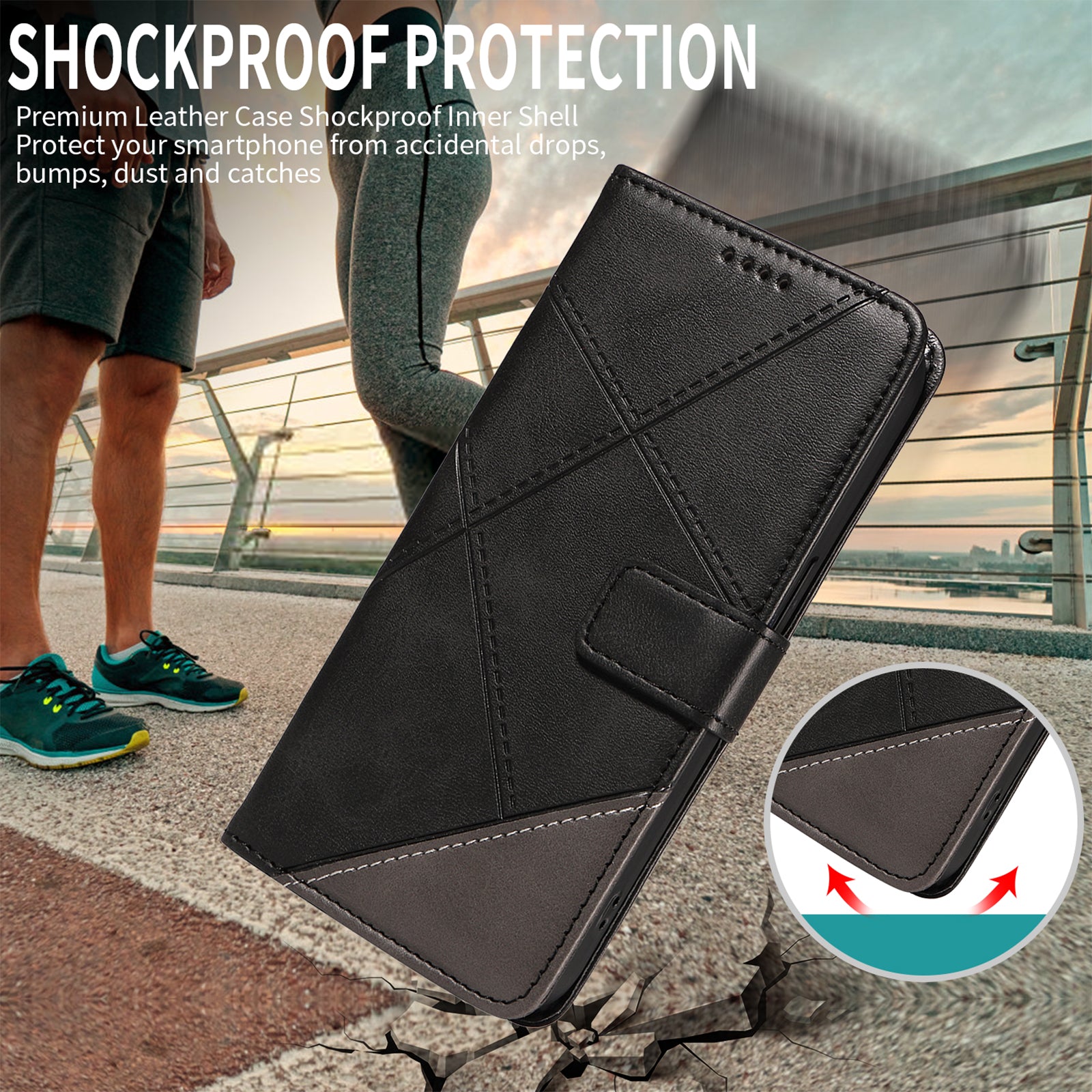 For Xiaomi Redmi Note 15 Pro 5G (Global) Leather Case Geometric Line Design Wallet Phone Cover with Wrist Strap - Black
