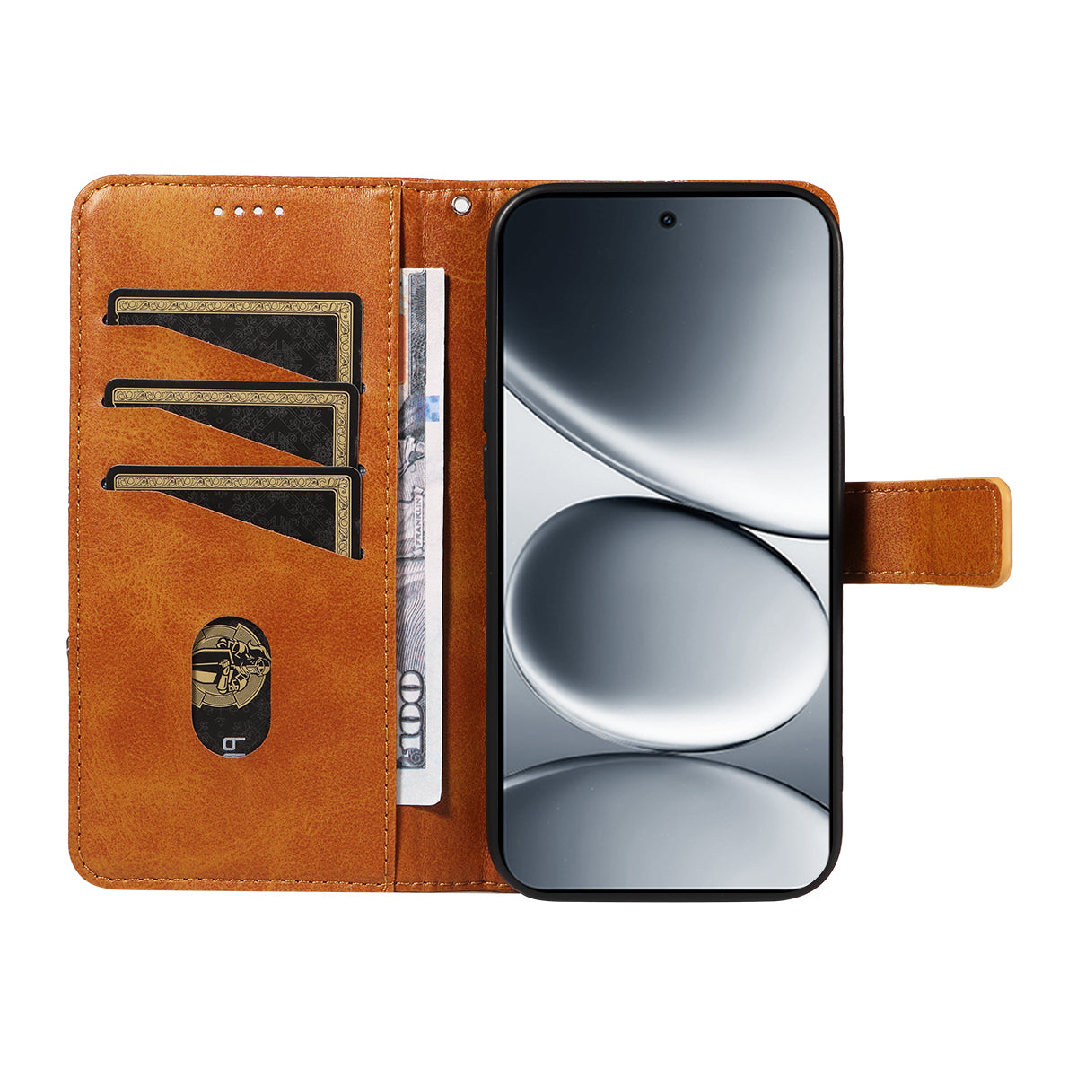 For Xiaomi Redmi Note 15 Pro 5G (Global) Leather Case Geometric Line Design Wallet Phone Cover with Wrist Strap - Brown