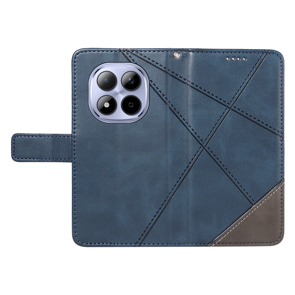 For Xiaomi Redmi Note 15 Pro 5G (Global) Leather Case Geometric Line Design Wallet Phone Cover with Wrist Strap - Blue