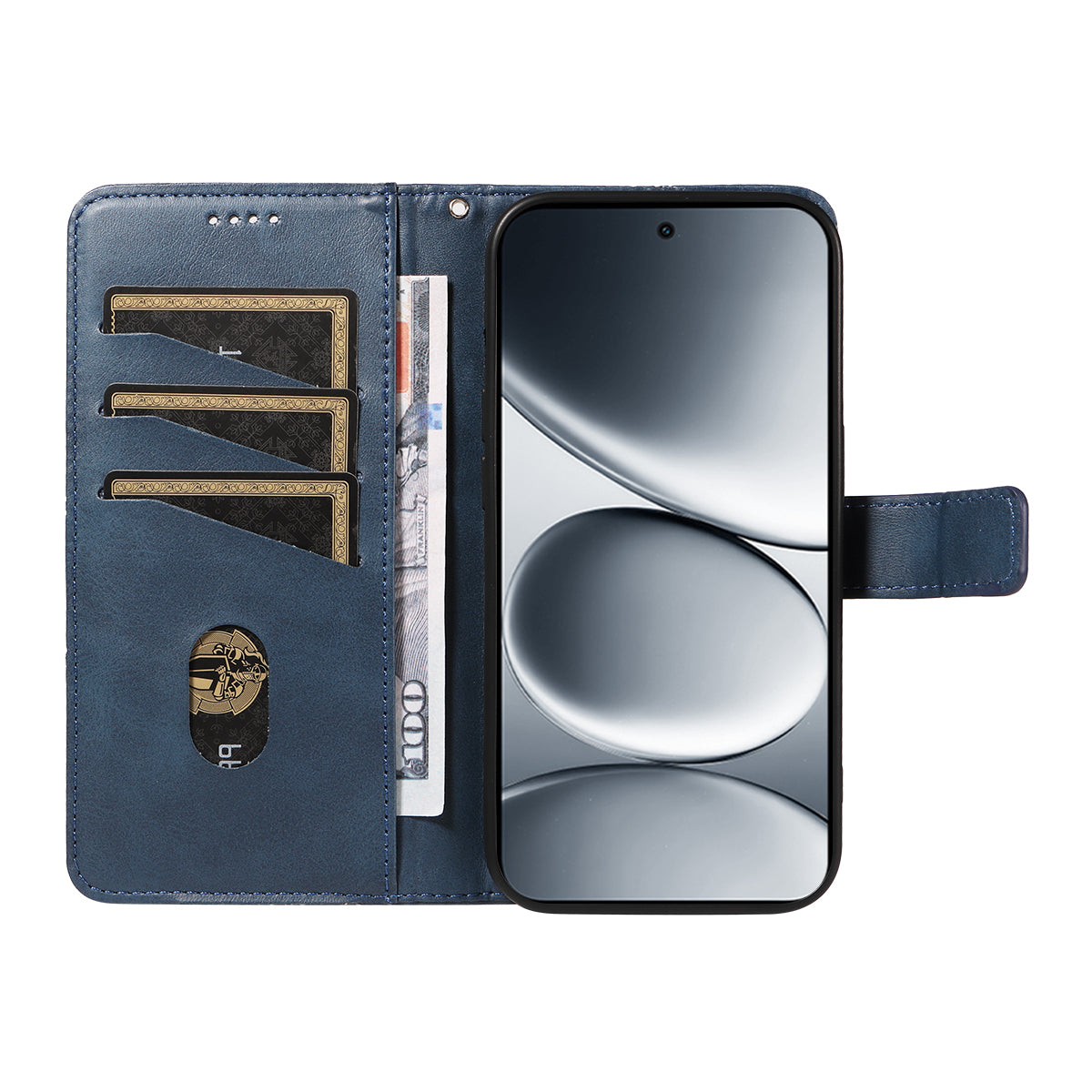 For Xiaomi Redmi Note 15 Pro 5G (Global) Leather Case Geometric Line Design Wallet Phone Cover with Wrist Strap - Blue