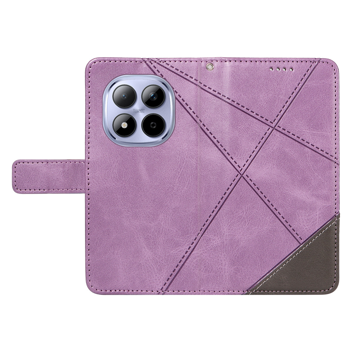 For Xiaomi Redmi Note 15 Pro 5G (Global) Leather Case Geometric Line Design Wallet Phone Cover with Wrist Strap - Purple