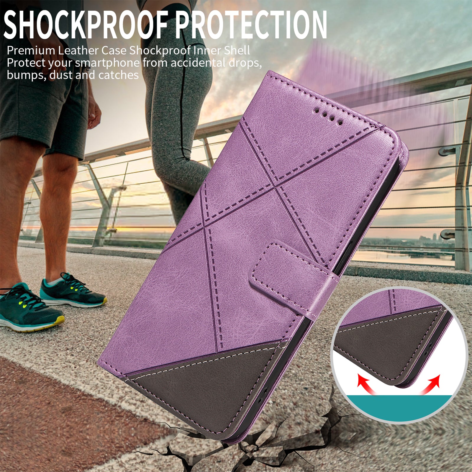 For Xiaomi Redmi Note 15 Pro 5G (Global) Leather Case Geometric Line Design Wallet Phone Cover with Wrist Strap - Purple