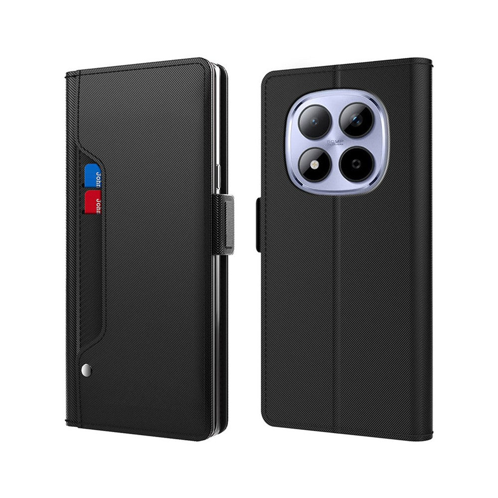 For Xiaomi Poco M8 Pro 5G / Redmi Note 15 Pro+ 5G (Global) Case Stand PU Leather Phone Cover Card Holder Mirror - Black