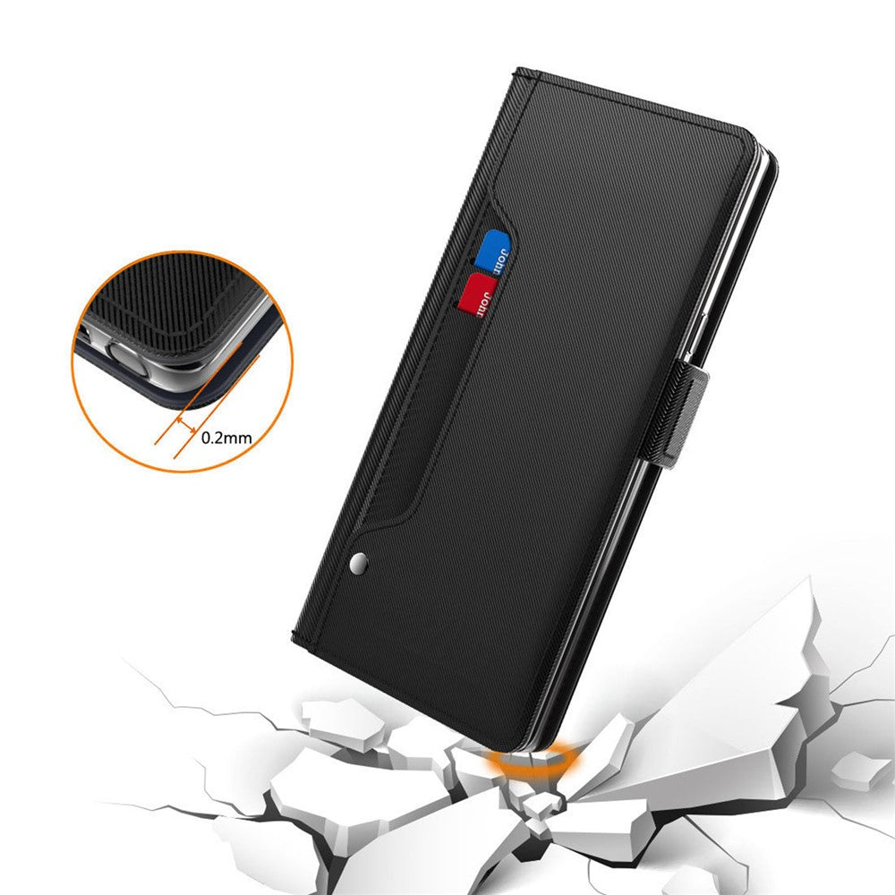 For Xiaomi Poco M8 Pro 5G / Redmi Note 15 Pro+ 5G (Global) Case Stand PU Leather Phone Cover Card Holder Mirror - Black