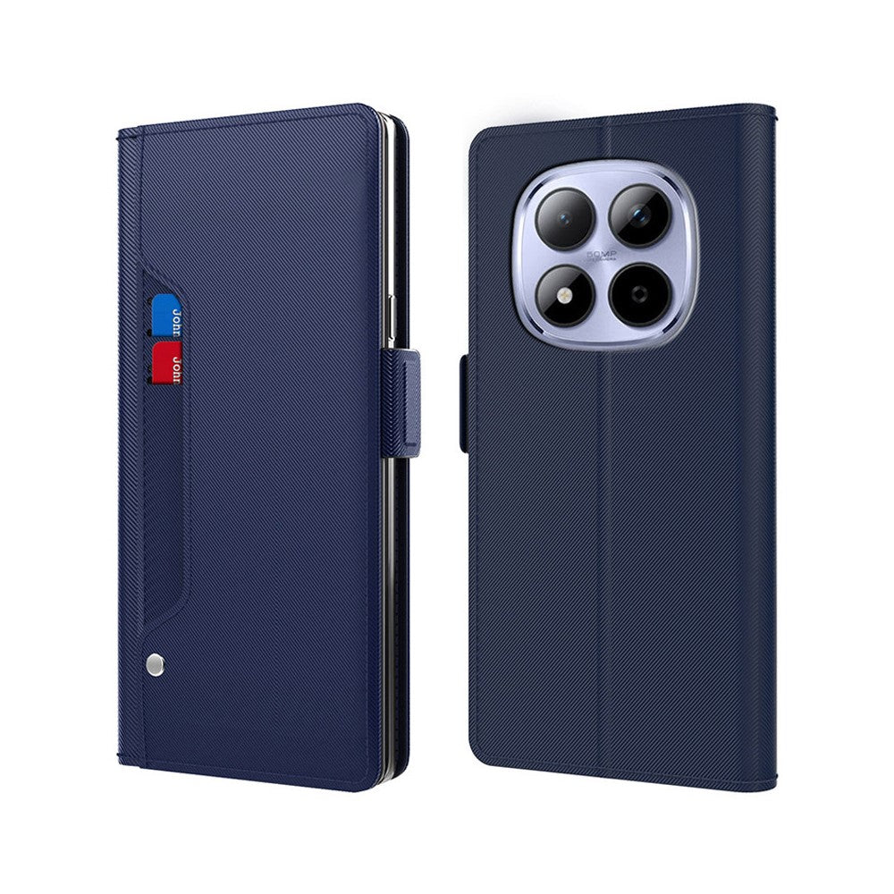 For Xiaomi Poco M8 Pro 5G / Redmi Note 15 Pro+ 5G (Global) Case Stand PU Leather Phone Cover Card Holder Mirror - Blue
