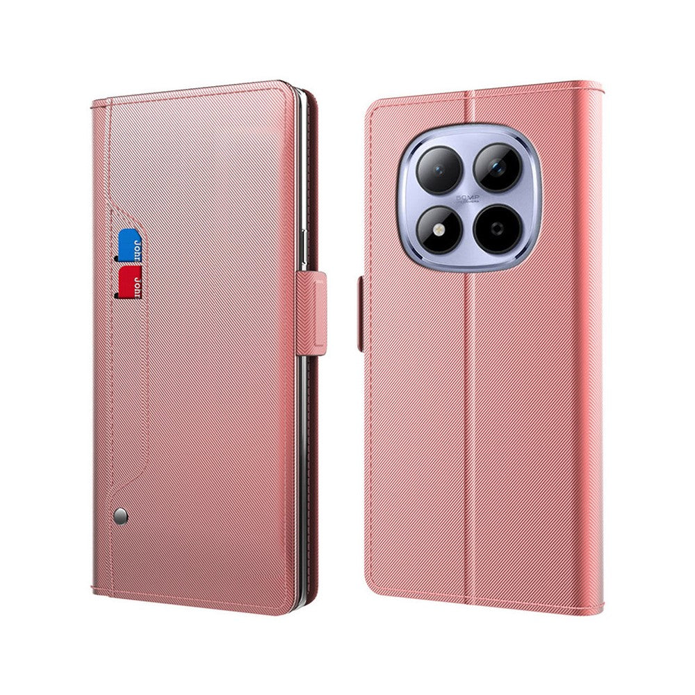 For Xiaomi Poco M8 Pro 5G / Redmi Note 15 Pro+ 5G (Global) Case Stand PU Leather Phone Cover Card Holder Mirror - Rose Gold
