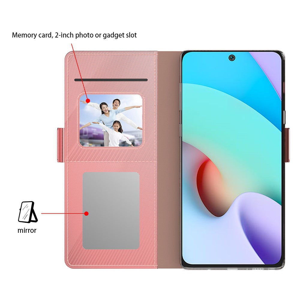 For Xiaomi Poco M8 Pro 5G / Redmi Note 15 Pro+ 5G (Global) Case Stand PU Leather Phone Cover Card Holder Mirror - Rose Gold