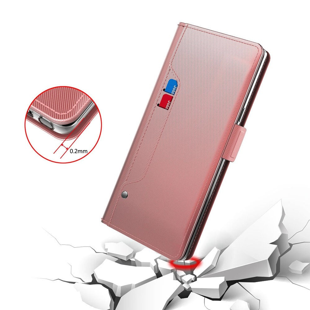 For Xiaomi Poco M8 Pro 5G / Redmi Note 15 Pro+ 5G (Global) Case Stand PU Leather Phone Cover Card Holder Mirror - Rose Gold
